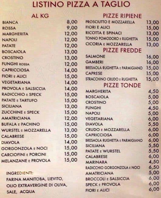 Pizzeria I Nuovi Gladiatori Roma Speisekarte