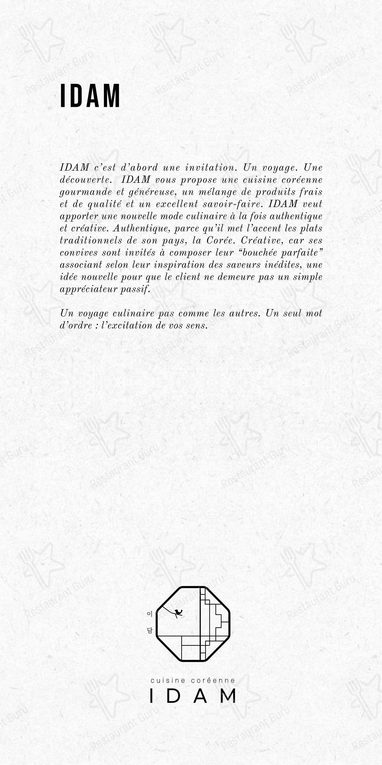Menu pour IDAM_Cuisine Coréenne restaurant