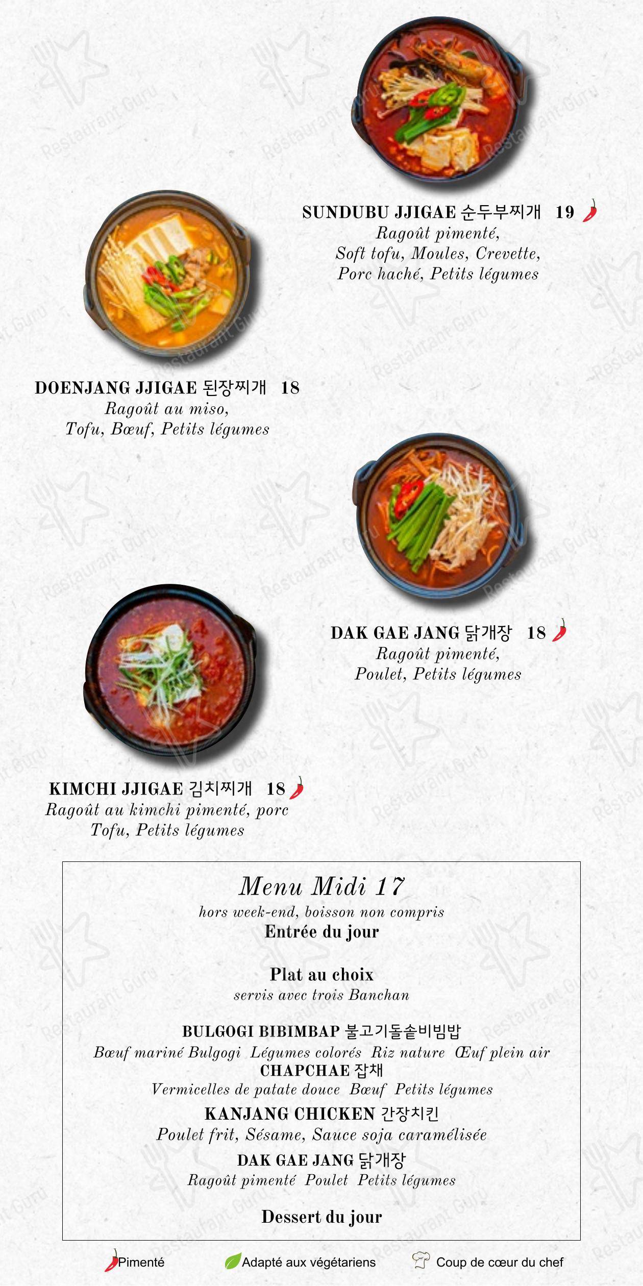 Menu pour IDAM_Cuisine Coréenne - Menu