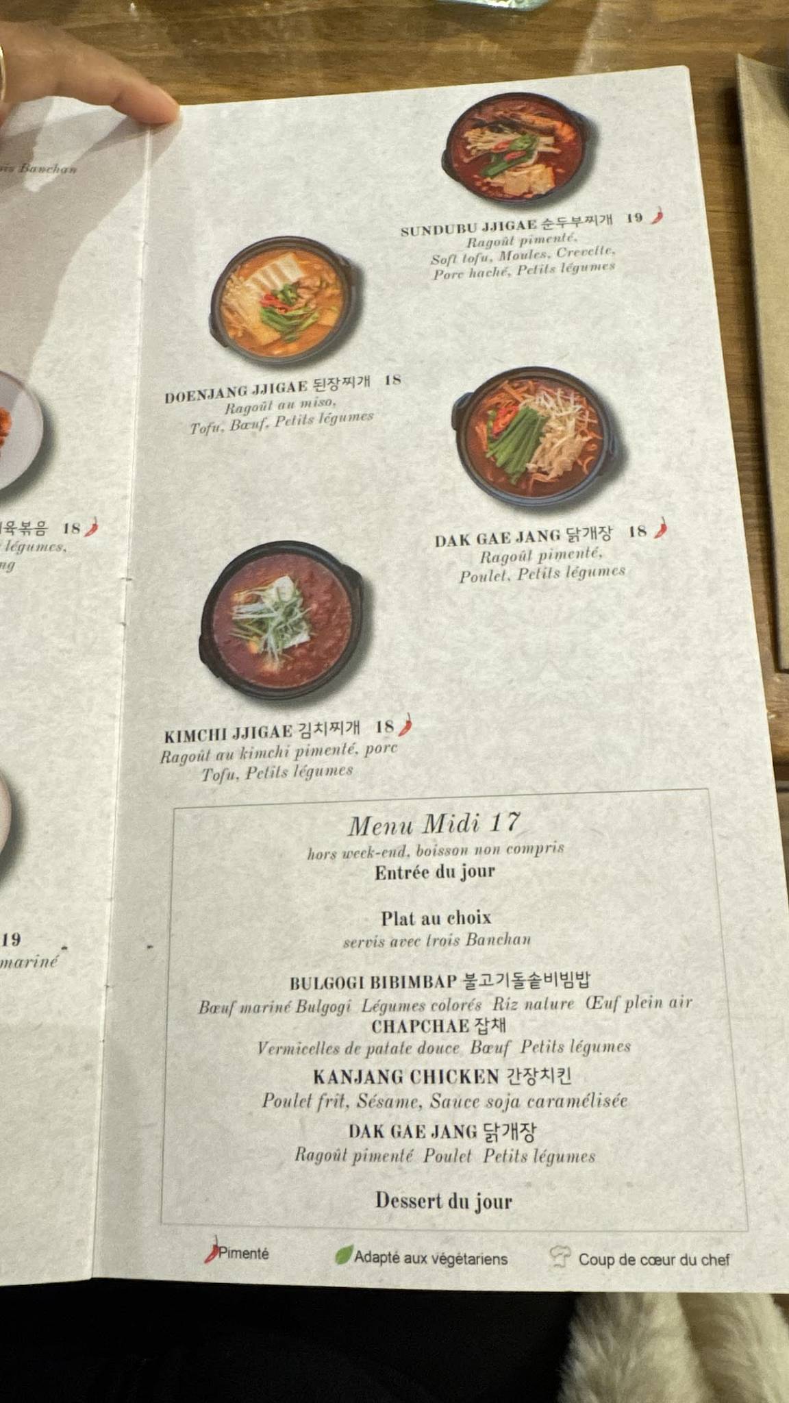 Menu de IDAM_Cuisine Coréenne