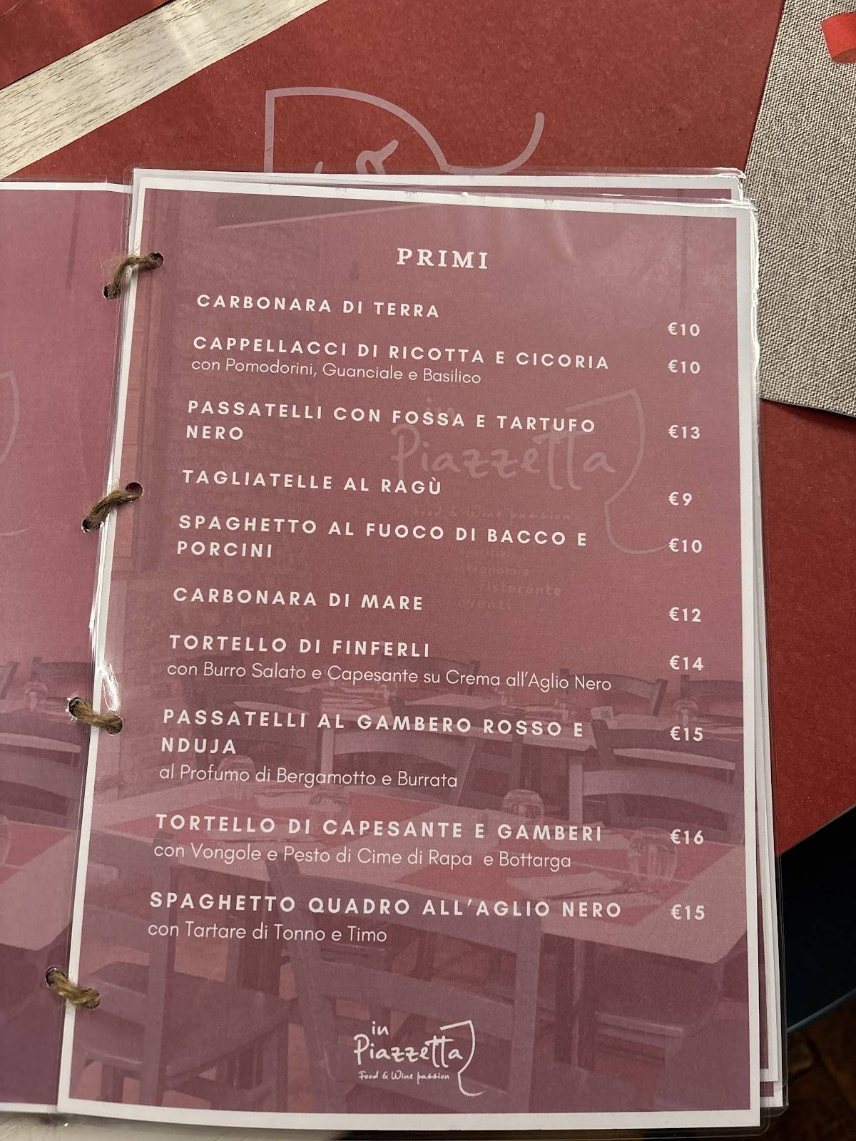 Menu di IN PIAZZETTA PESARO - FOOD & WINE PASSION 