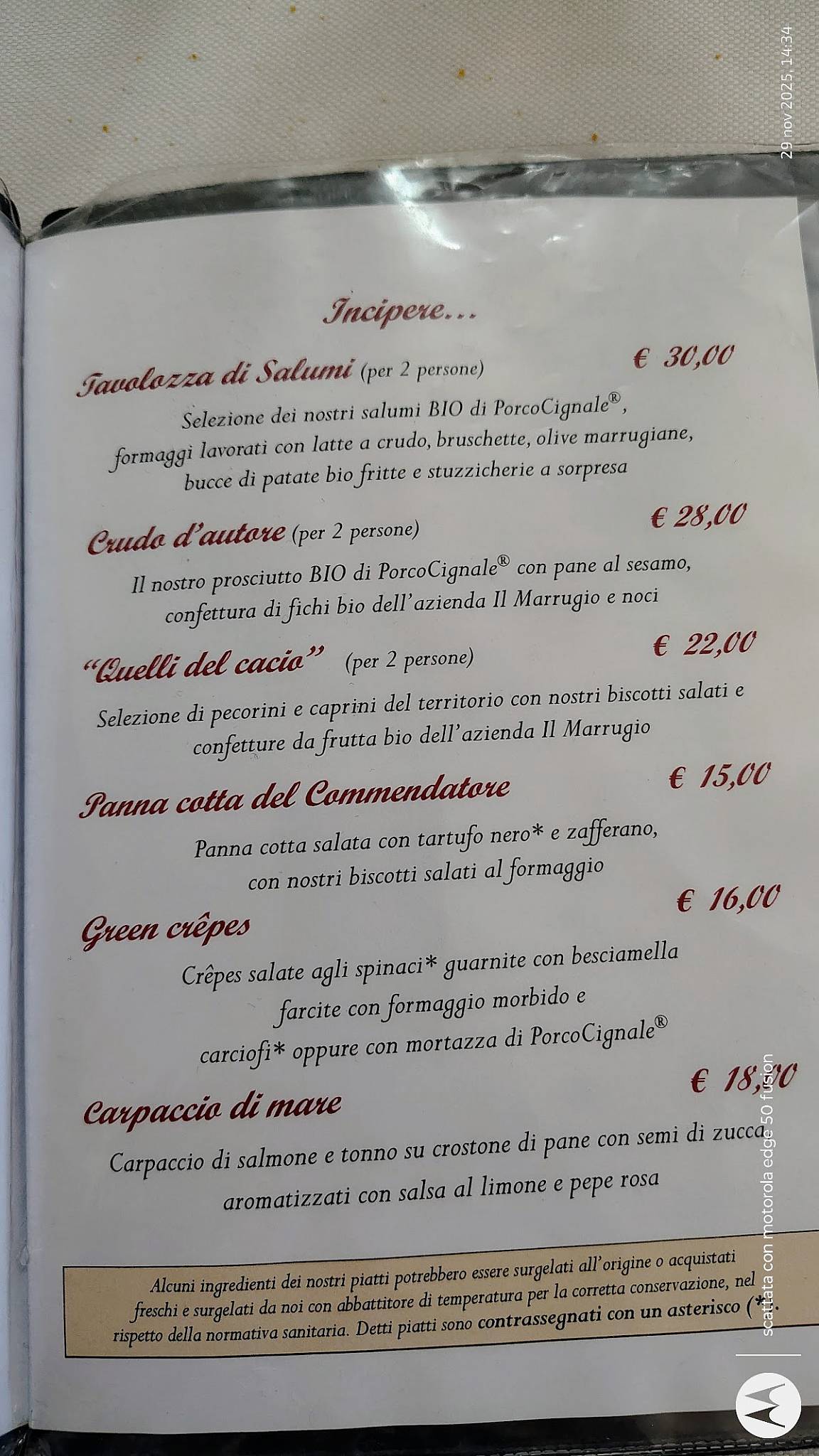 Menu di Il Caro Commendatore 