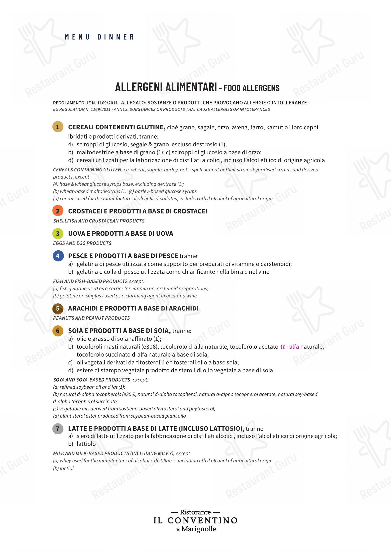 Menu bar per Il Conventino di Villa Tolomei a Marignolle in Firenze