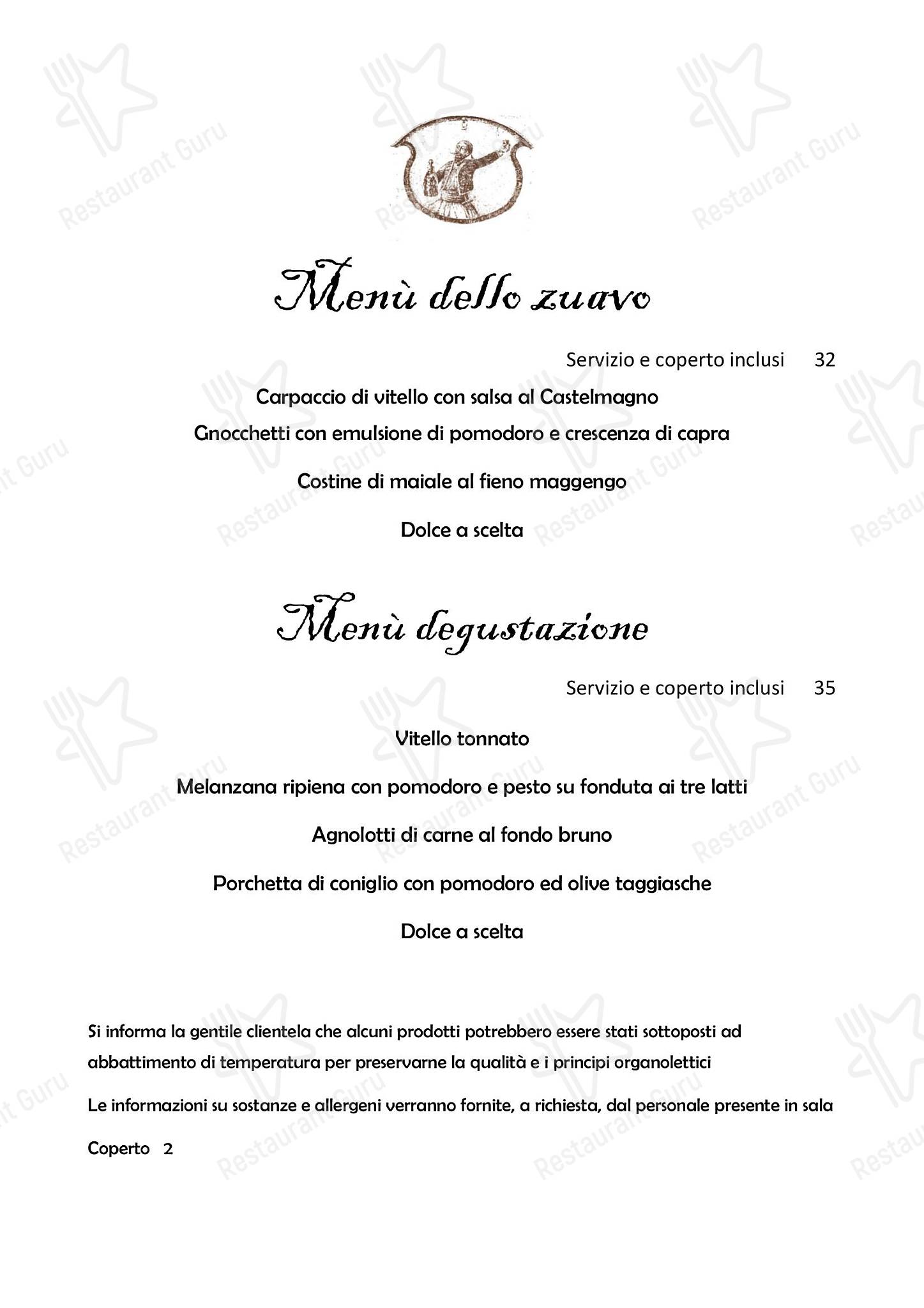 Cafe menu per Il Nuovo Zuavo ristorante