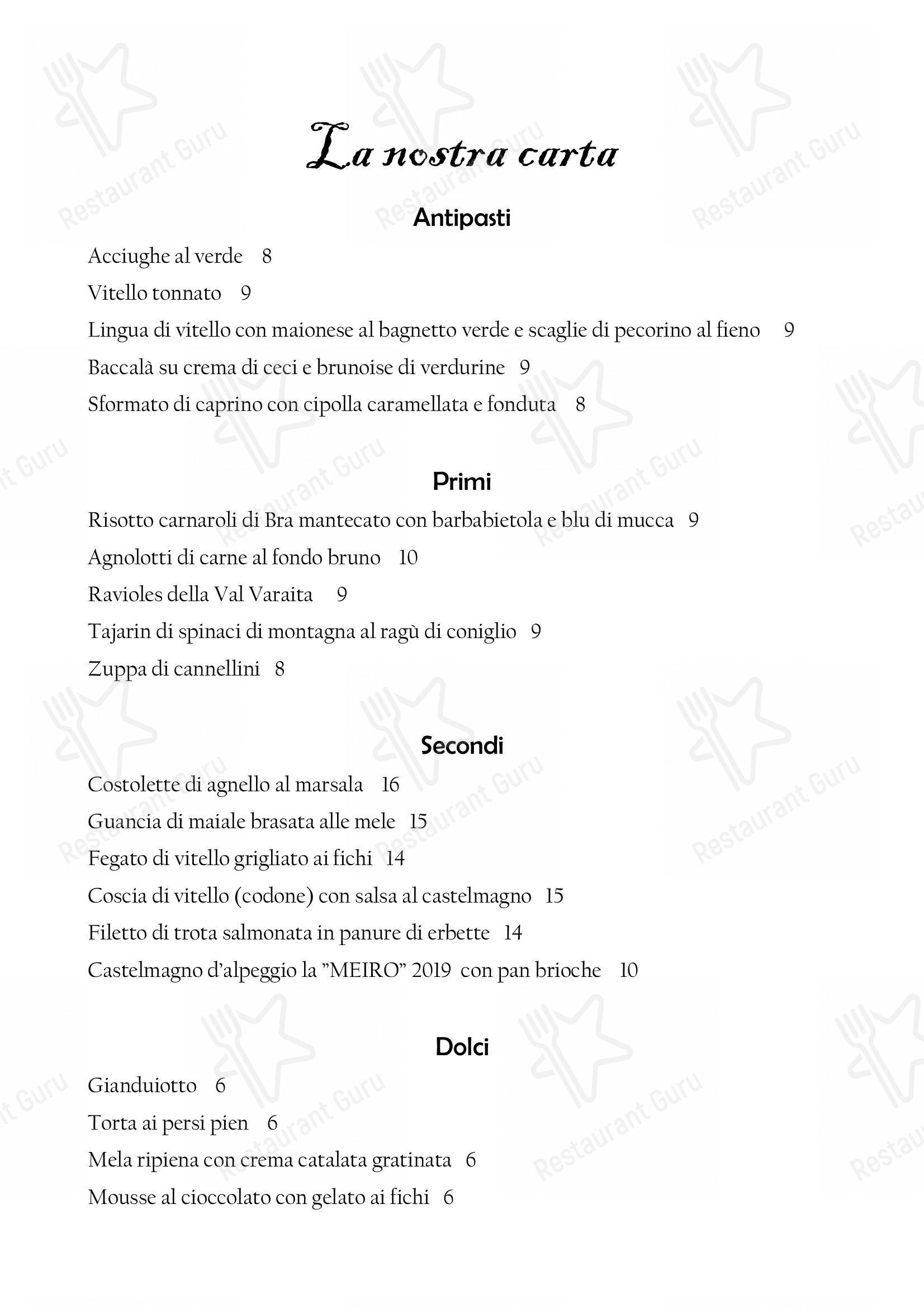 Grill menu per Il Nuovo Zuavo ristorante