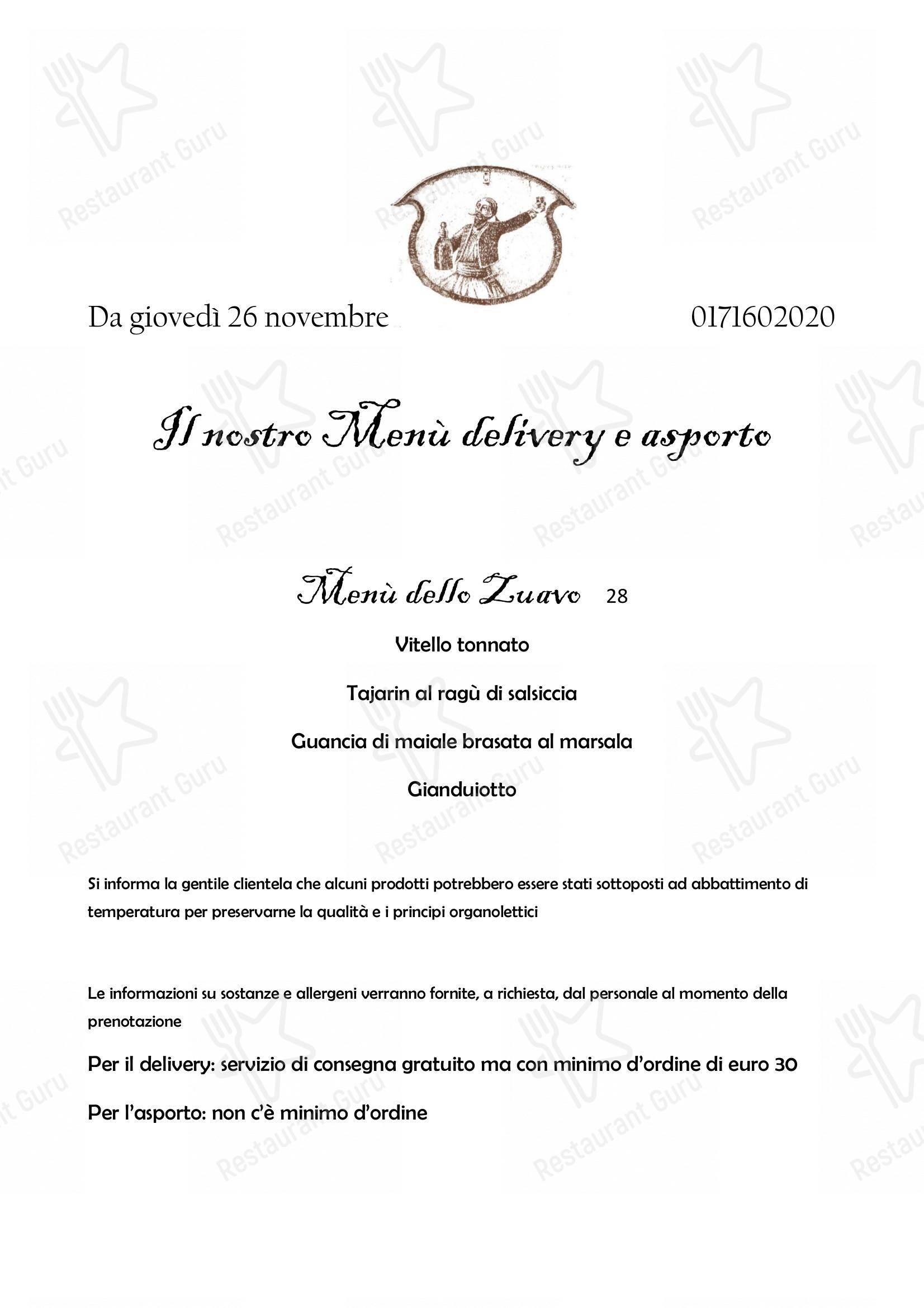 Il Nuovo Zuavo in Cuneo - Pizza Menu