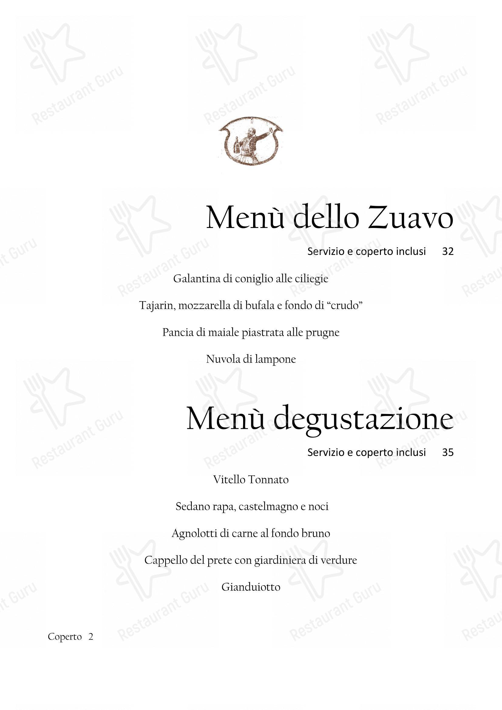 Dinner Menu per Il Nuovo Zuavo in Cuneo