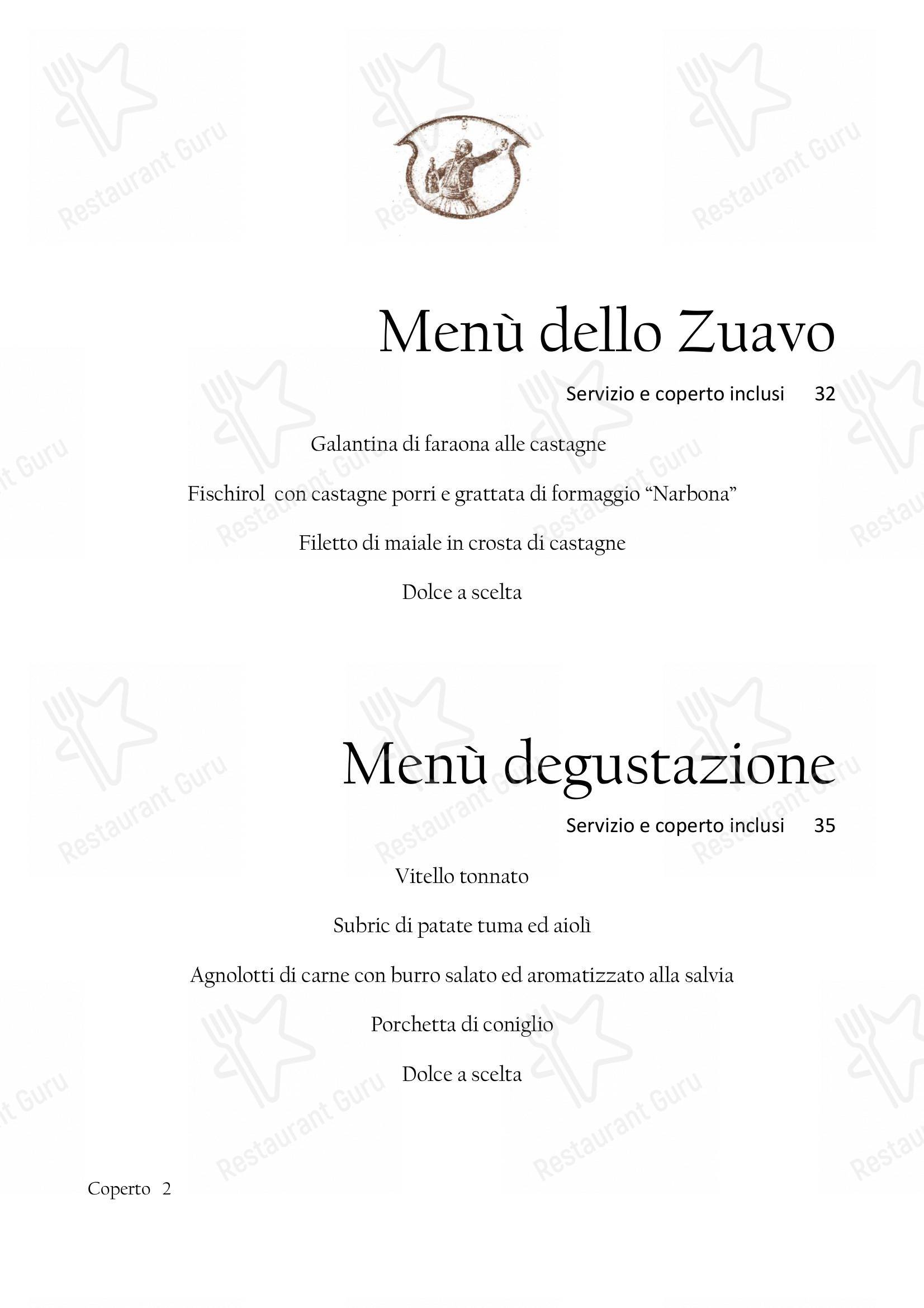 Menu di Il Nuovo Zuavo - Menu bistro