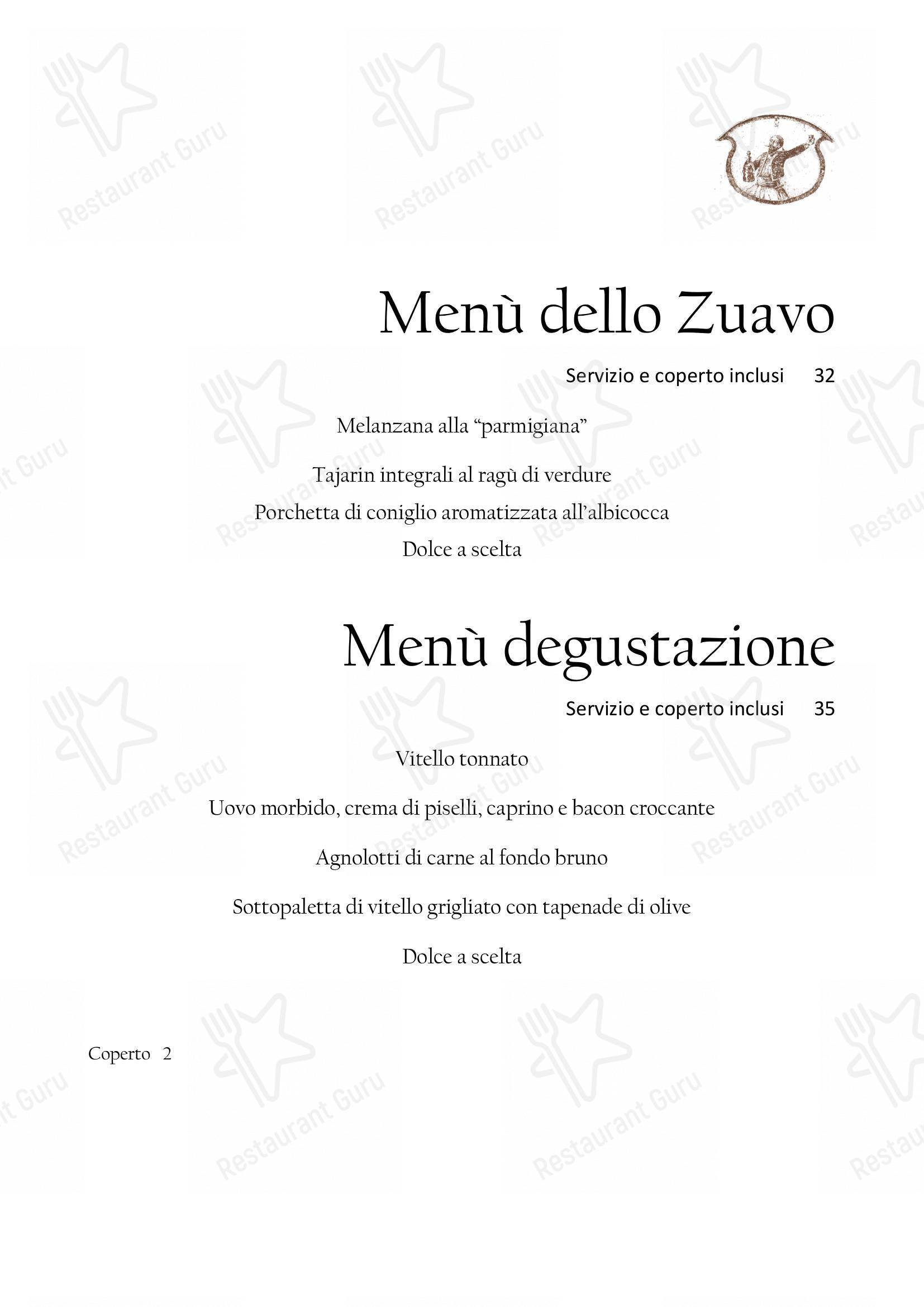 Catering Menu per Il Nuovo Zuavo ristorante