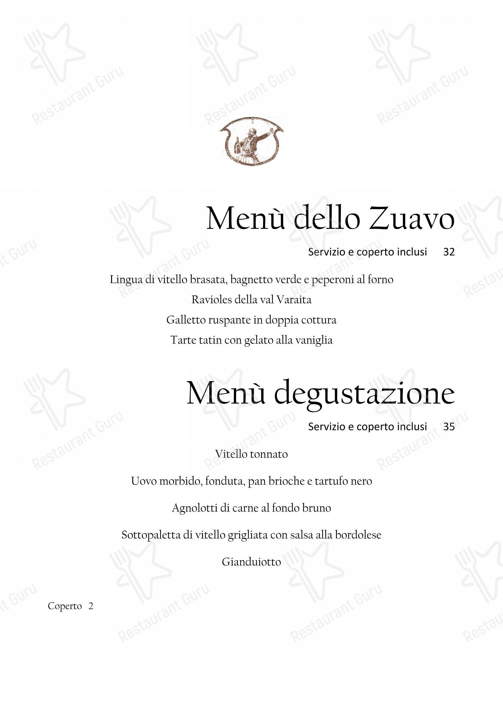 Wine Menu per Il Nuovo Zuavo ristorante