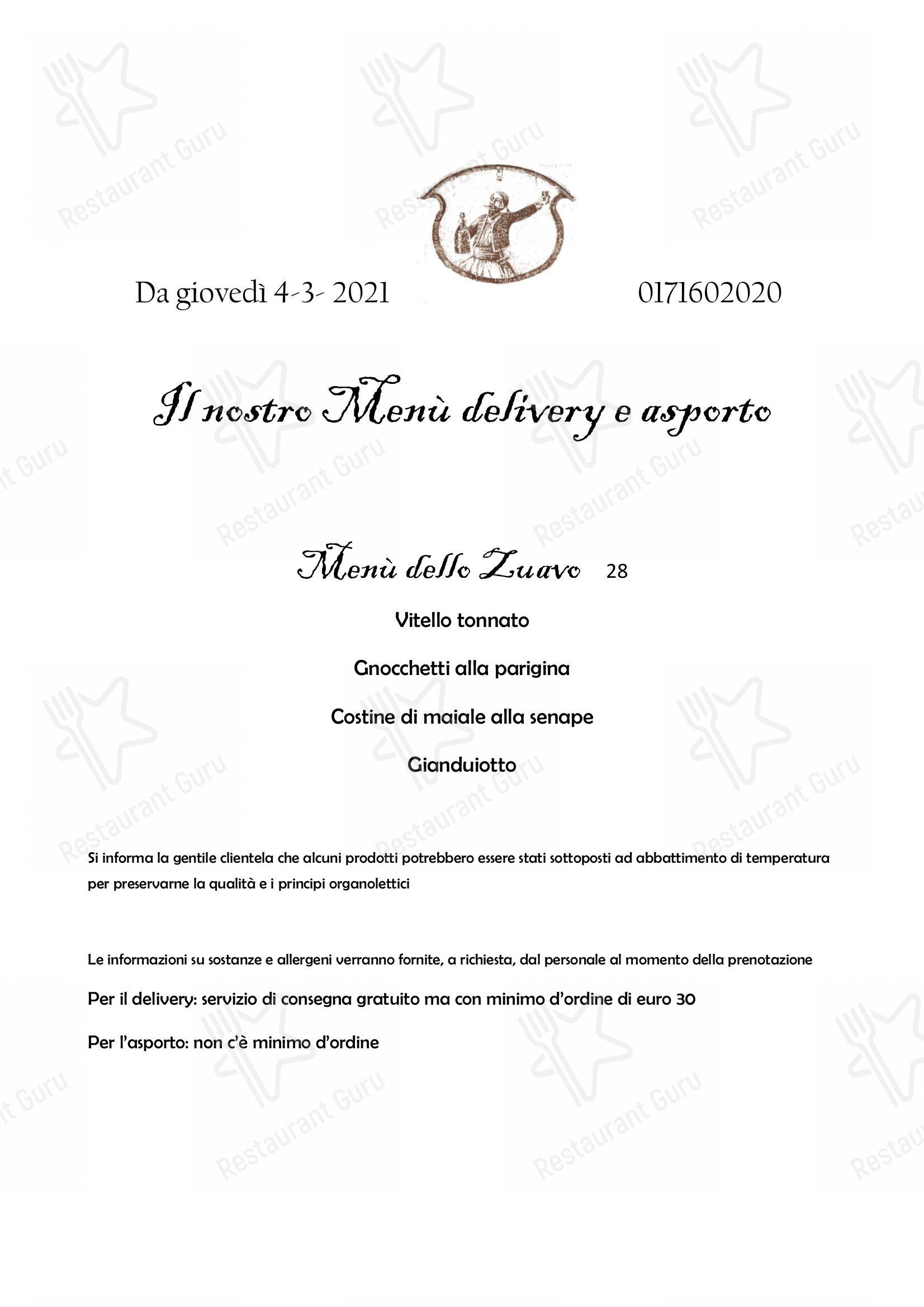 Party Menu per Il Nuovo Zuavo ristorante