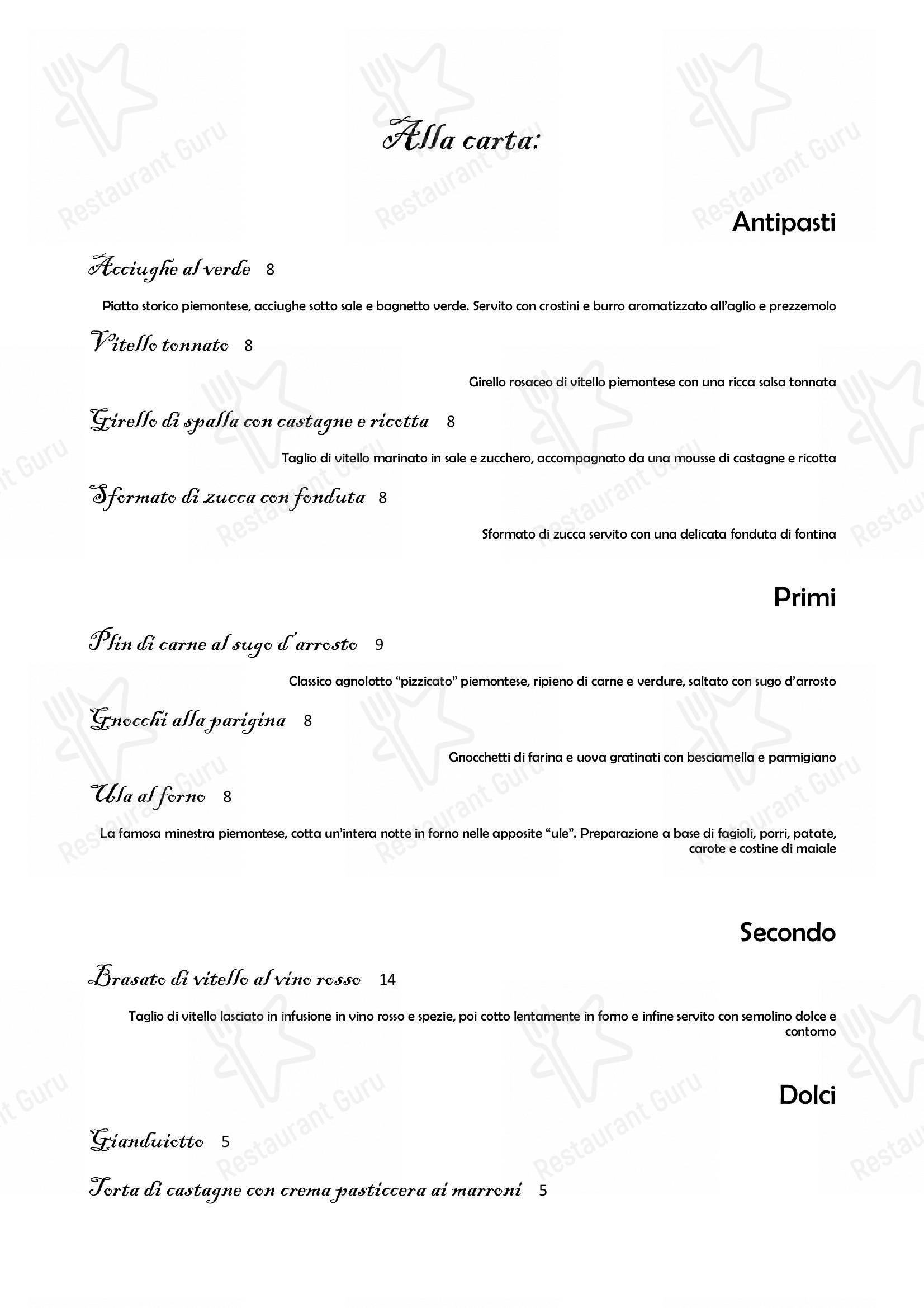 Menu prices per Il Nuovo Zuavo in Cuneo