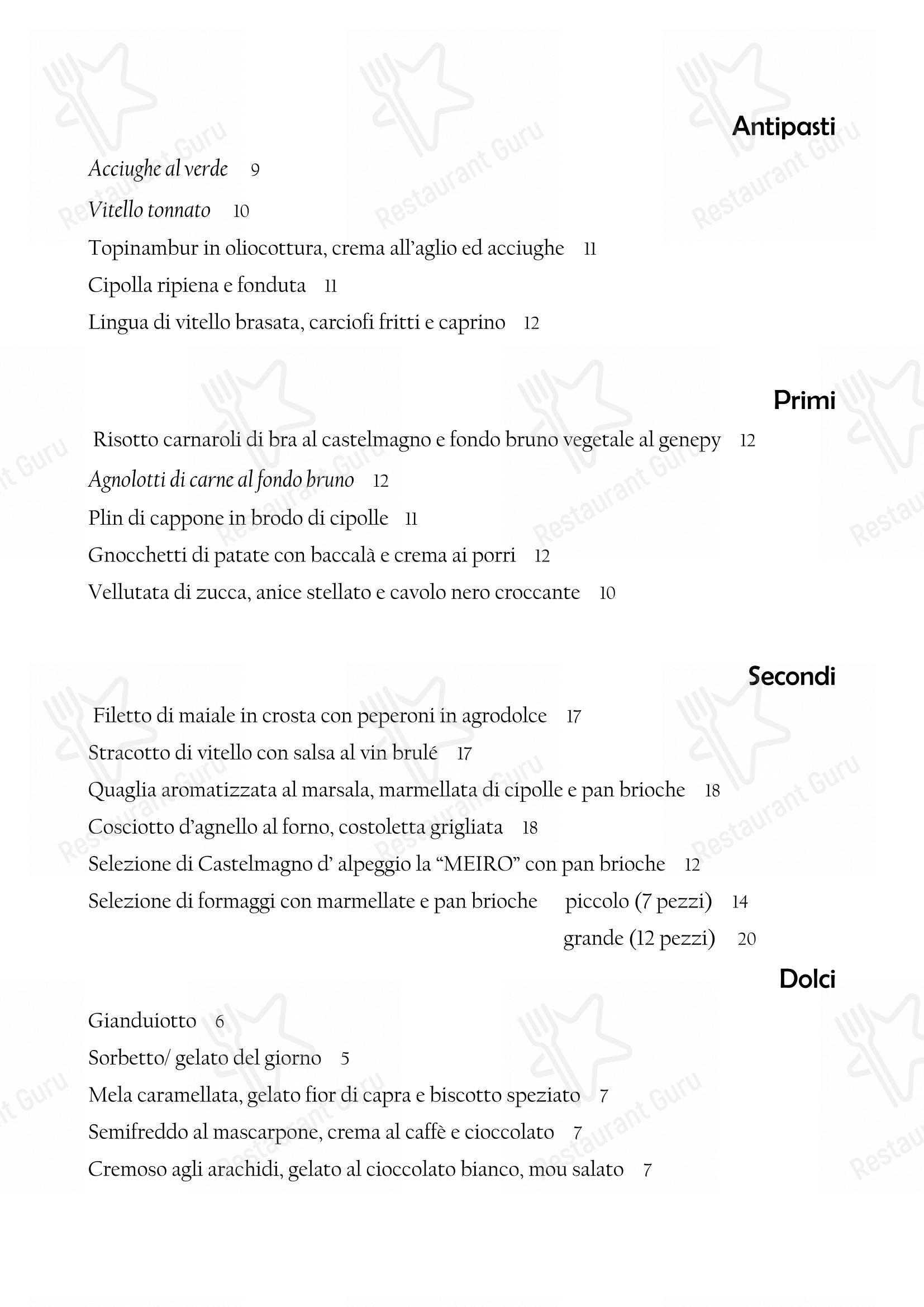 Dinner Menu per Il Nuovo Zuavo ristorante