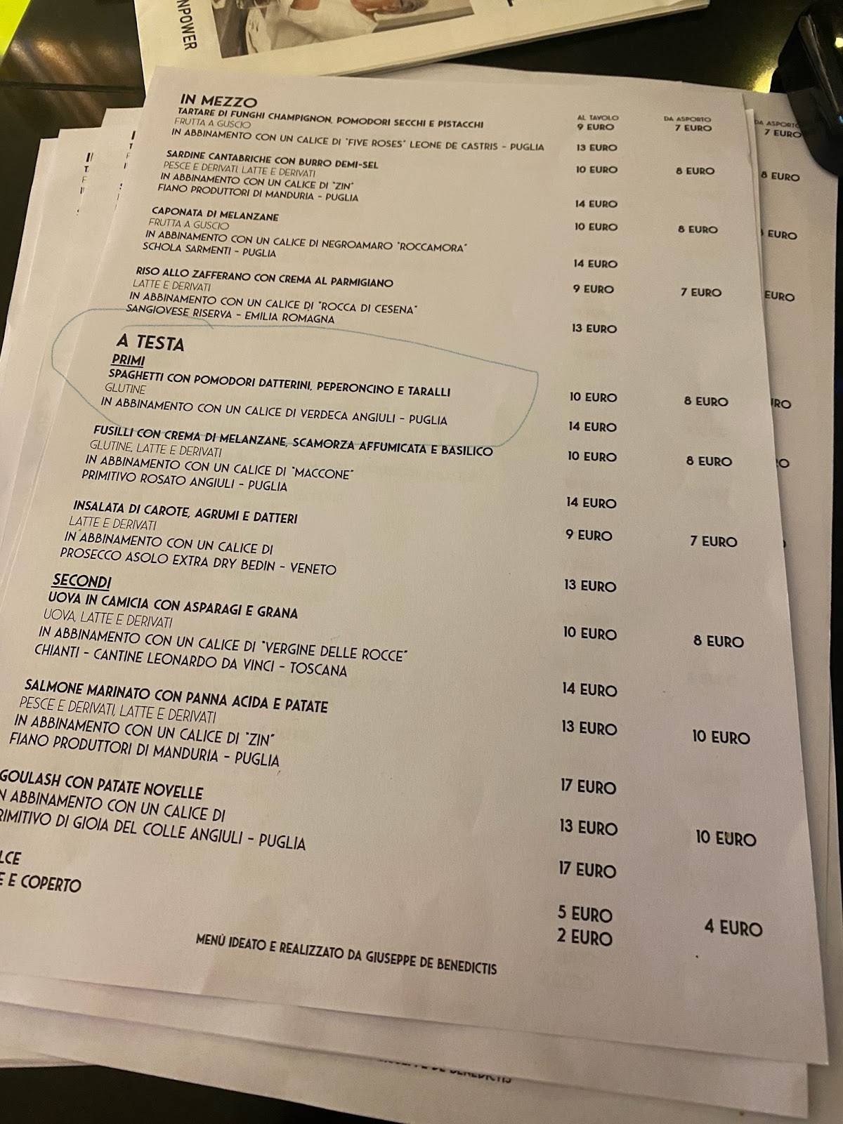Menu di Il Pane e le Rose 