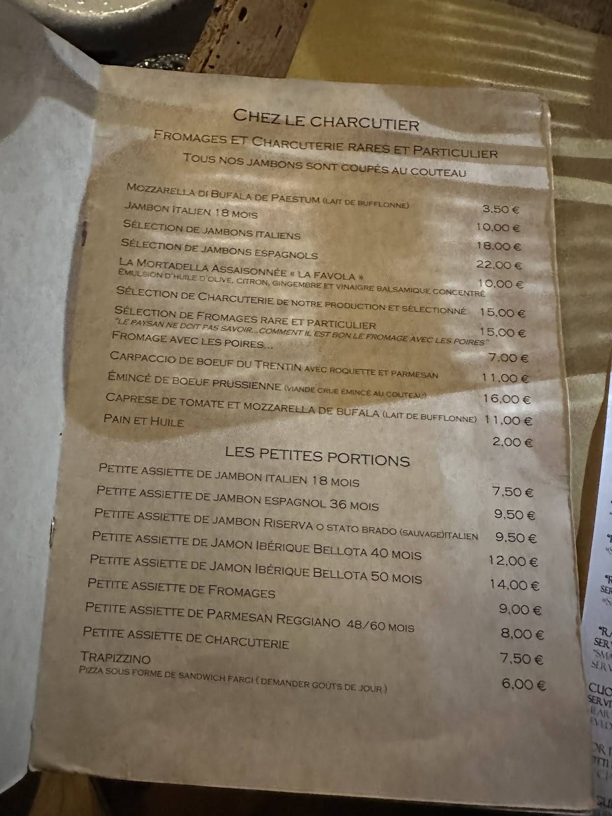 Menu di Il Sorpasso 
