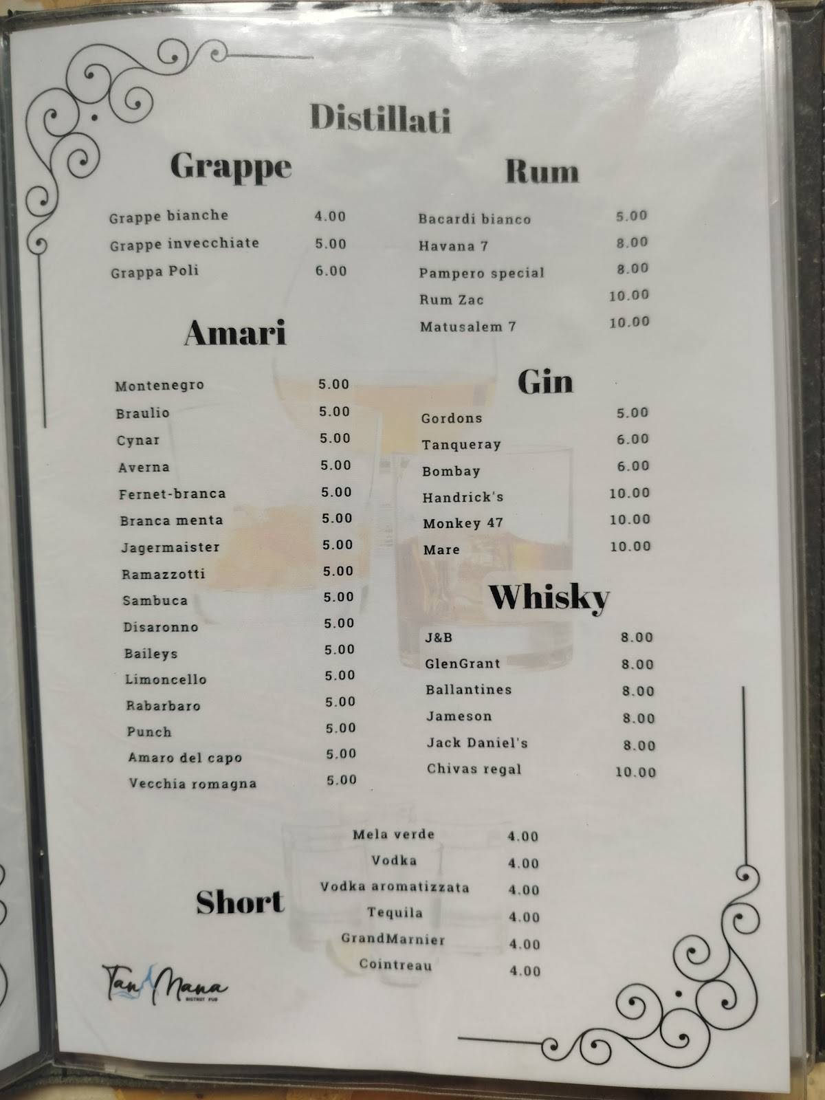 Menu di Il tanamana 