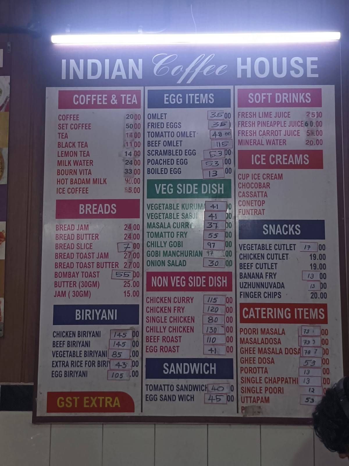 Indian Coffee House menu