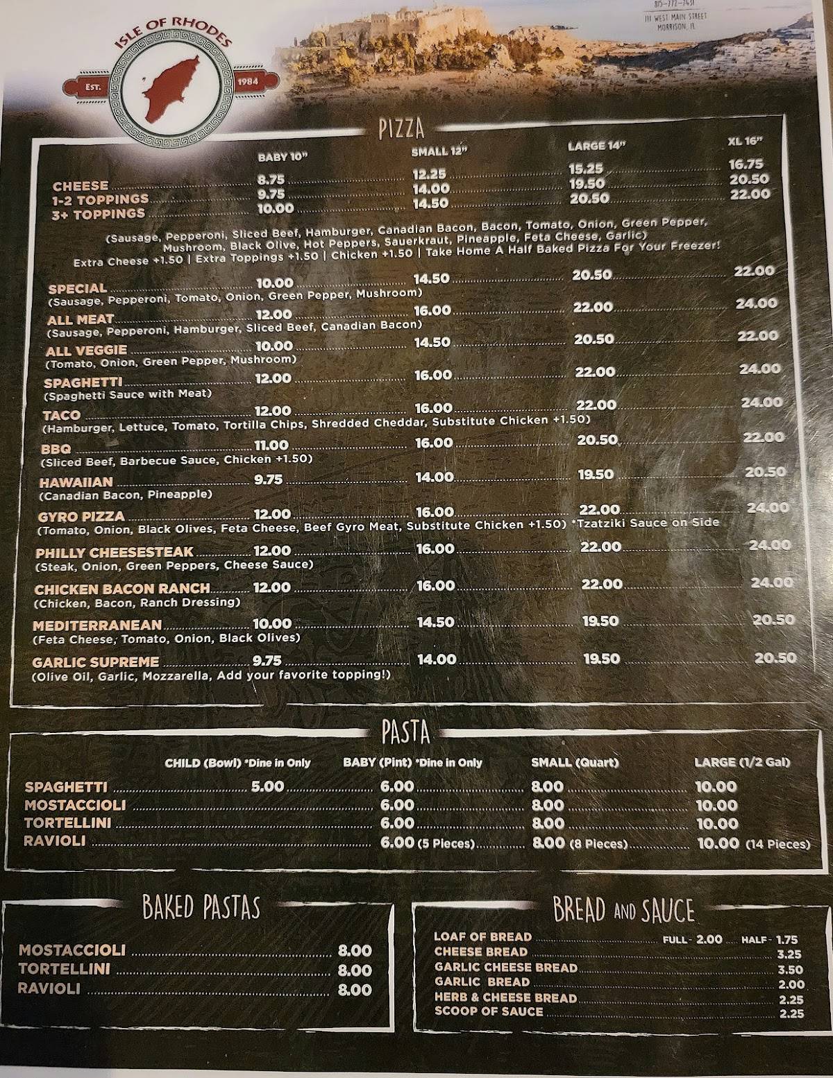 Menu at Isle of Rhodes restaurant, Morrison, 111 W Main St