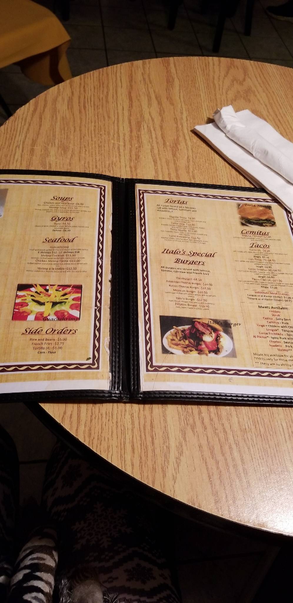 Menu at Italo's restaurant, Scranton