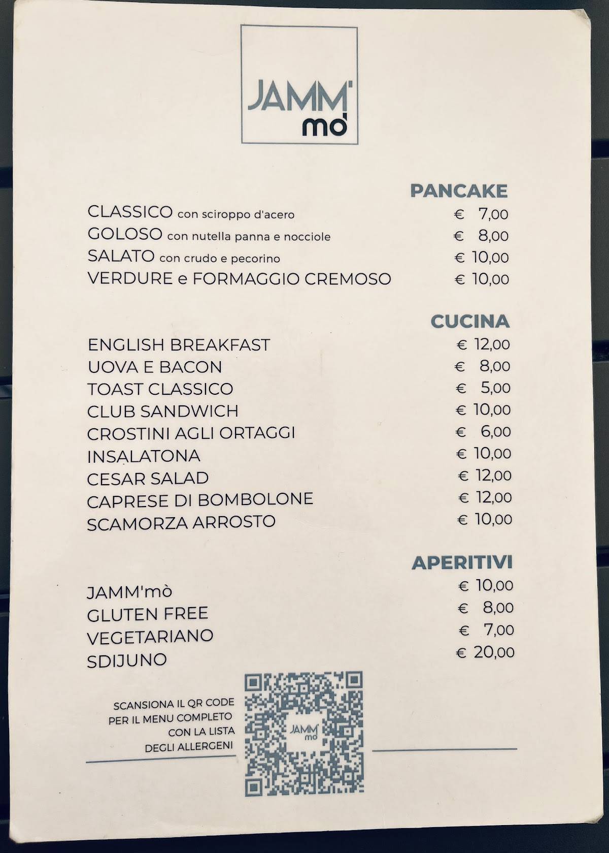 Menu di JAMM' mò 