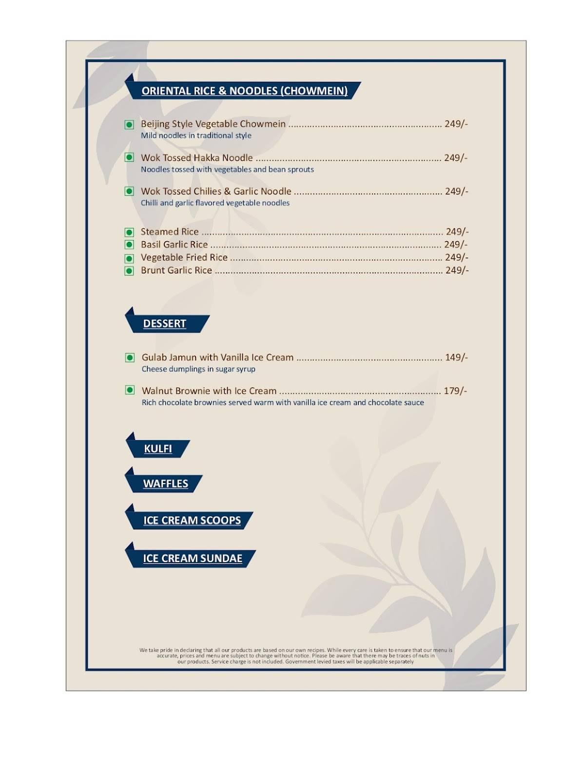 LASA Bistro Pure Veg Restaurant in Jaipur menu