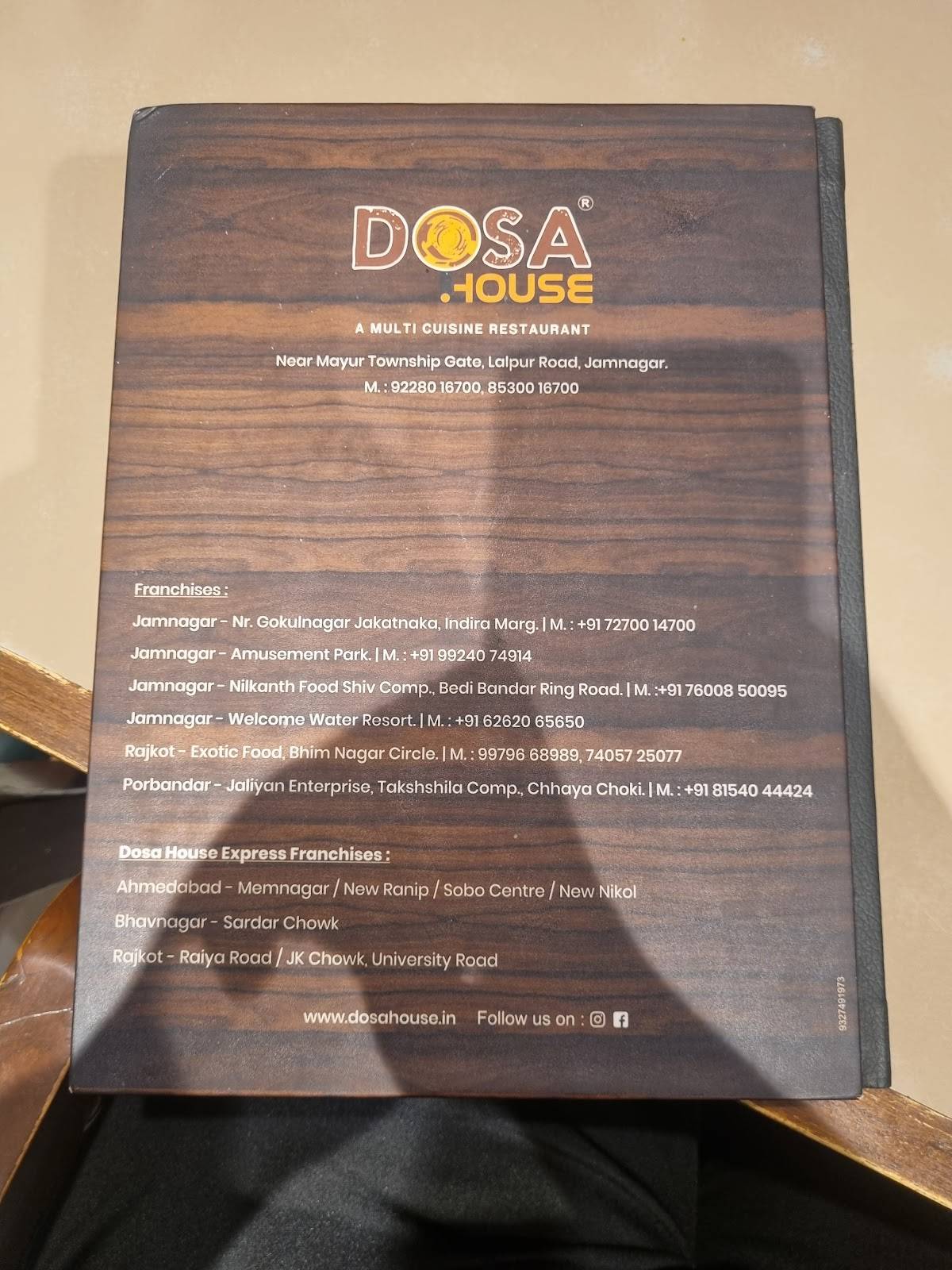 Dosa House menu