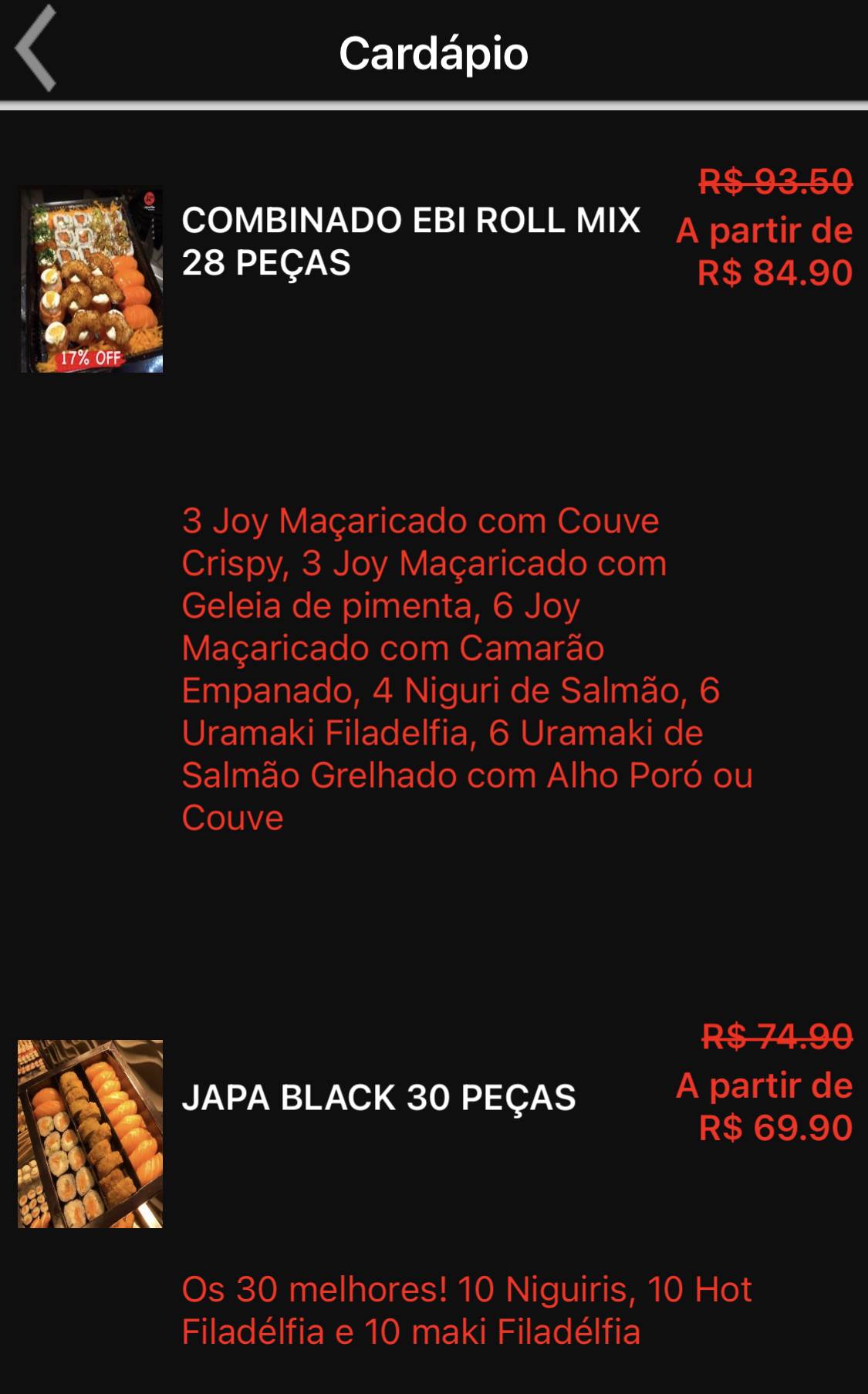 Japa Mix Express cardápio