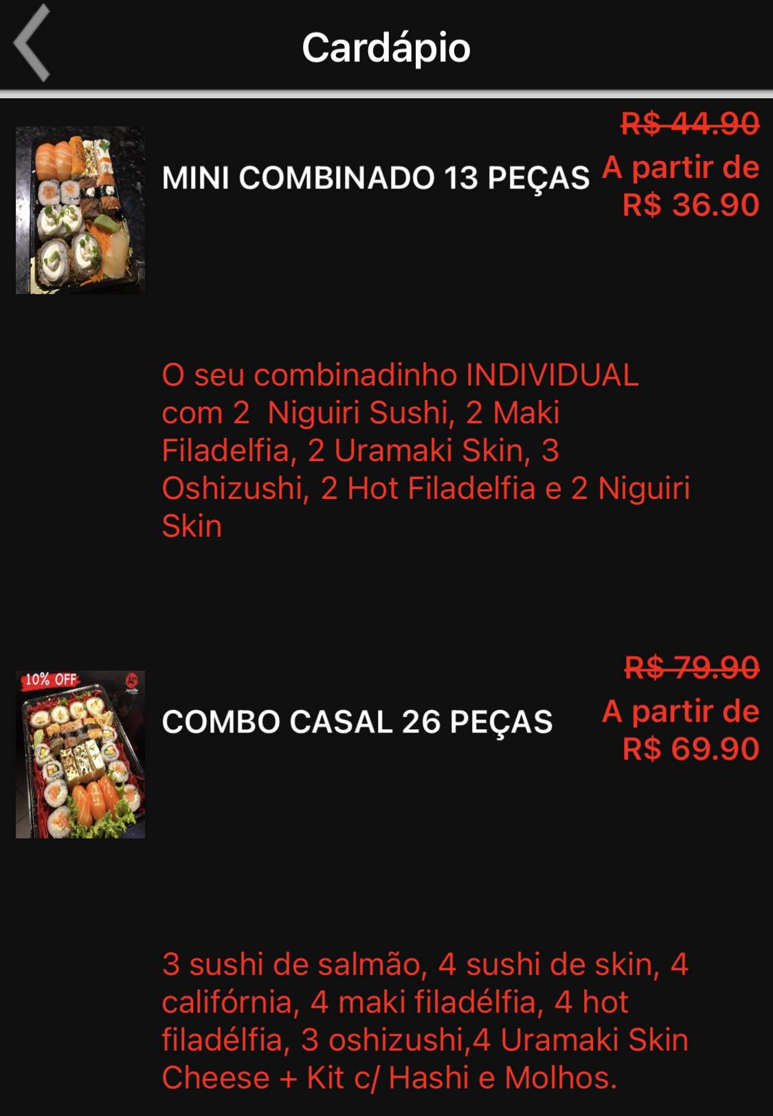 Japa Mix Express cardápio