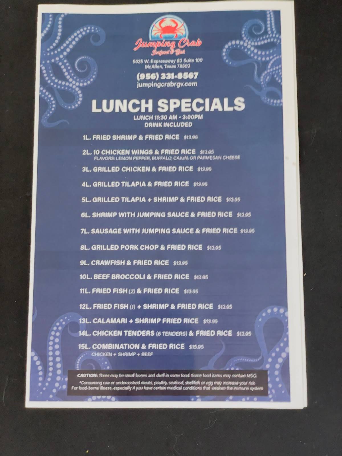 Menu at Jumping Crab Seafood & Bar, McAllen