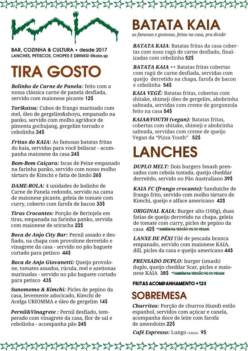 KAIA Bar & Cozinha cardápio