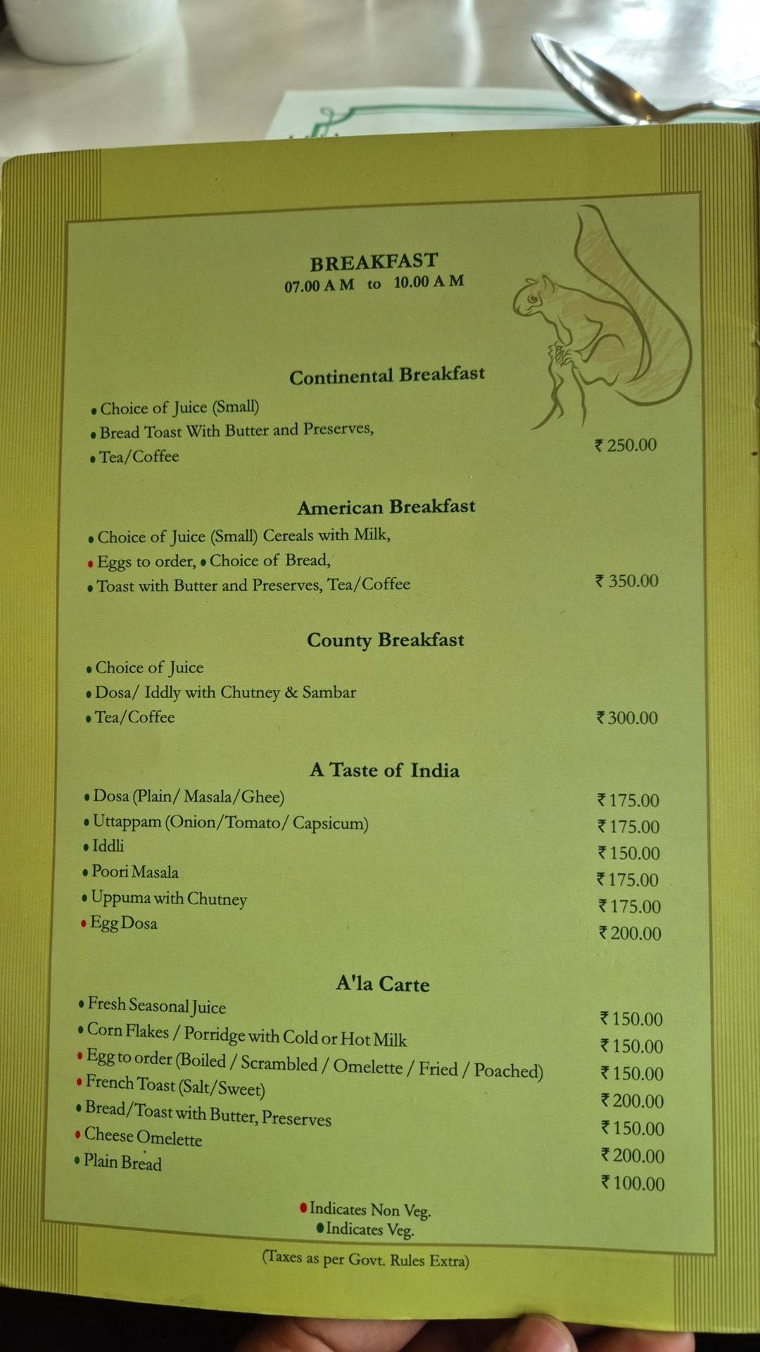KTDC Restaurant Munnar (Multi Cuisine), Tea County KTDC Ktd menu
