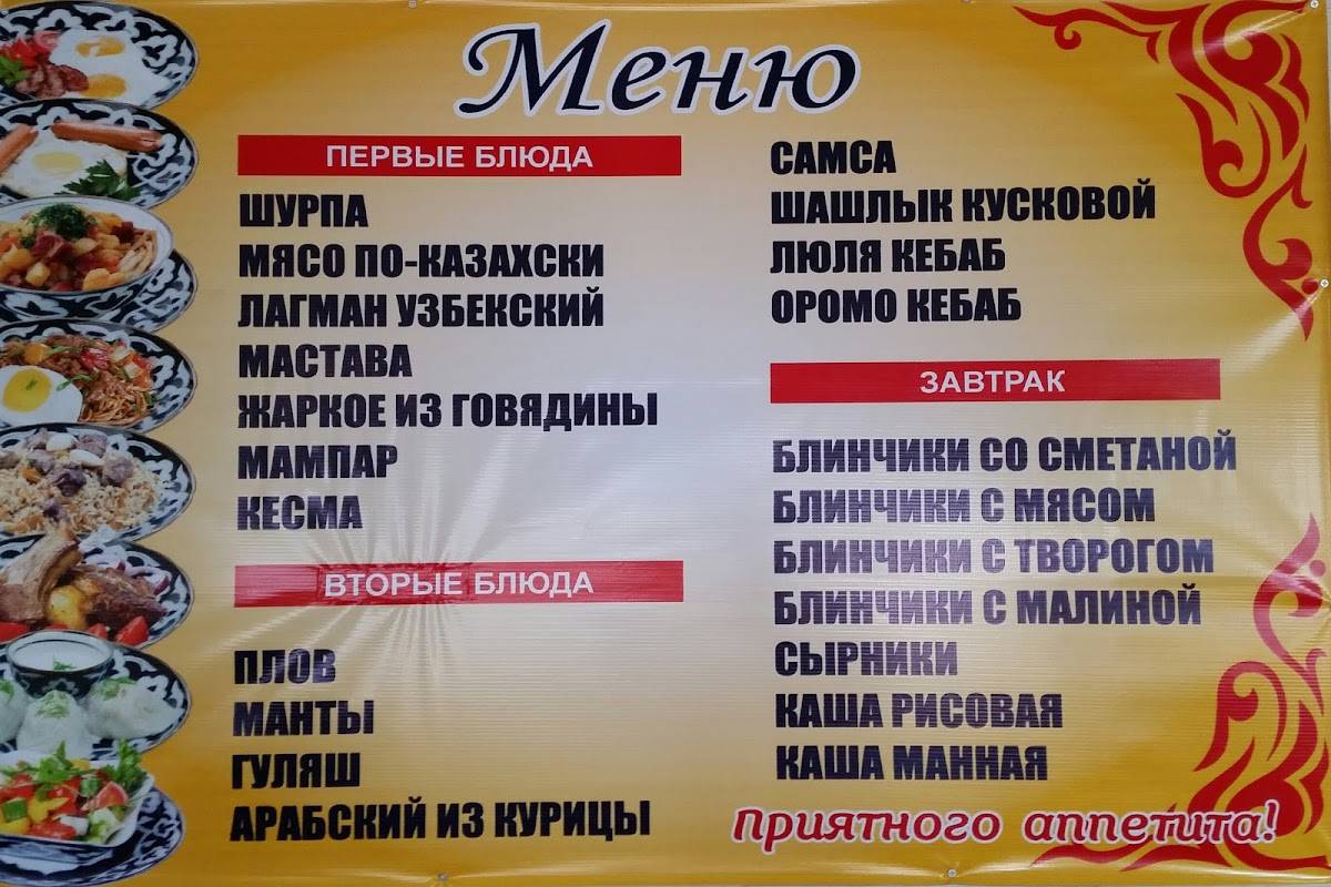 Меню Кафе 