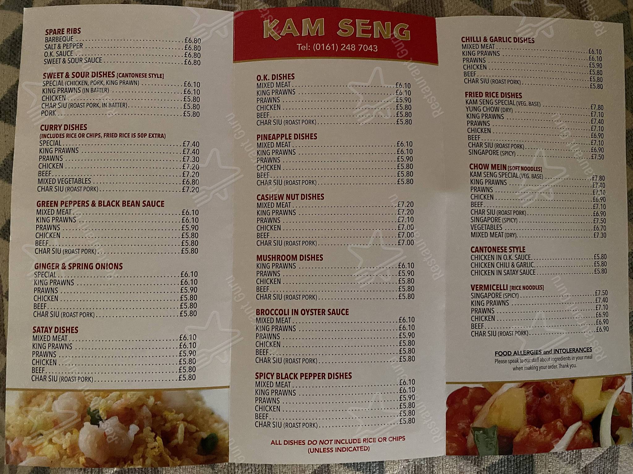 Menu At Kam Seng Fast Food Manchester