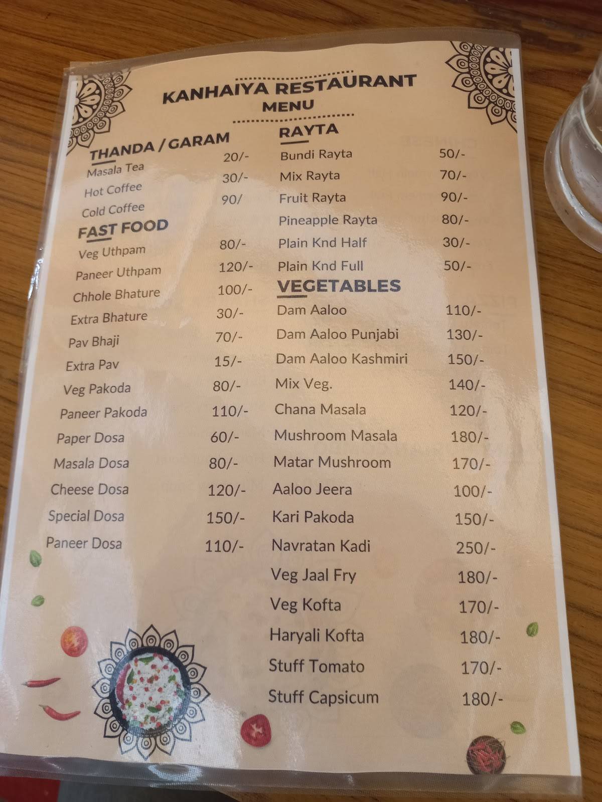 Kanhaiya Restaurant menu