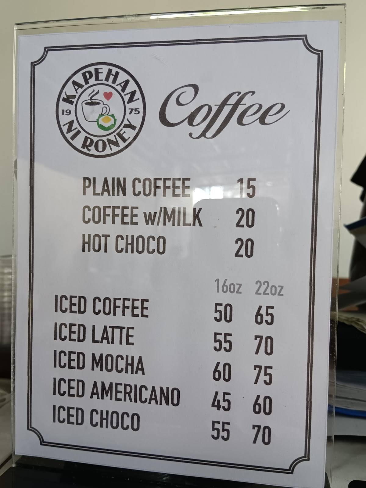 Menu at Kapehan Ni Roney cafe, Kabankalan, XRV7+3WH