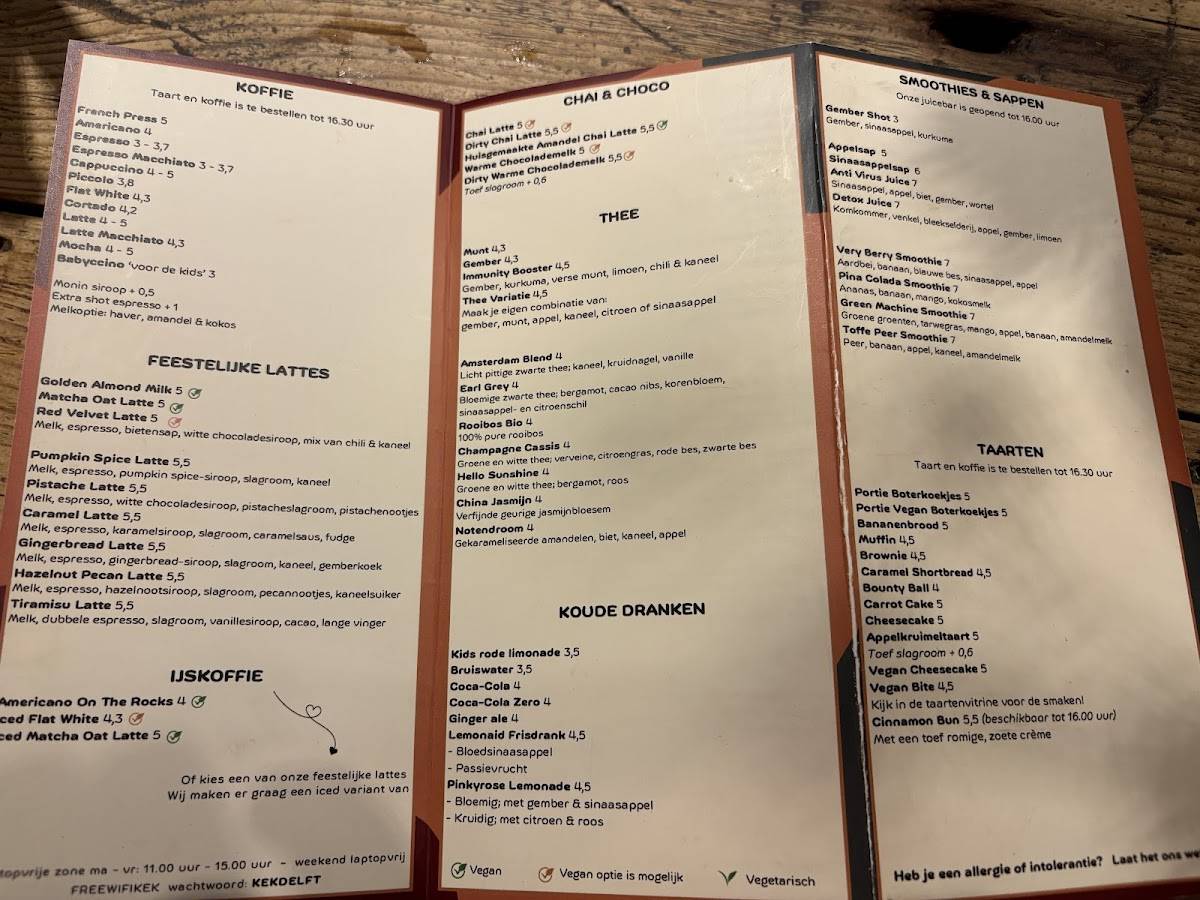 Menu de Kek - De koffiebar van Delft
