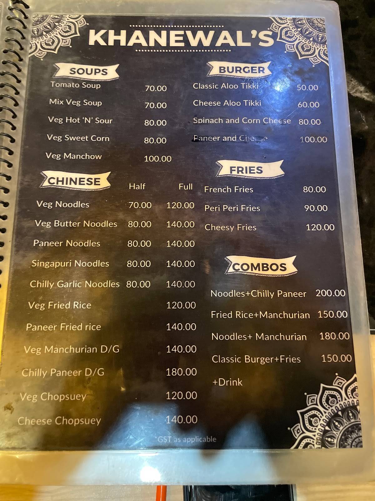 Khanewal's fastfood menu