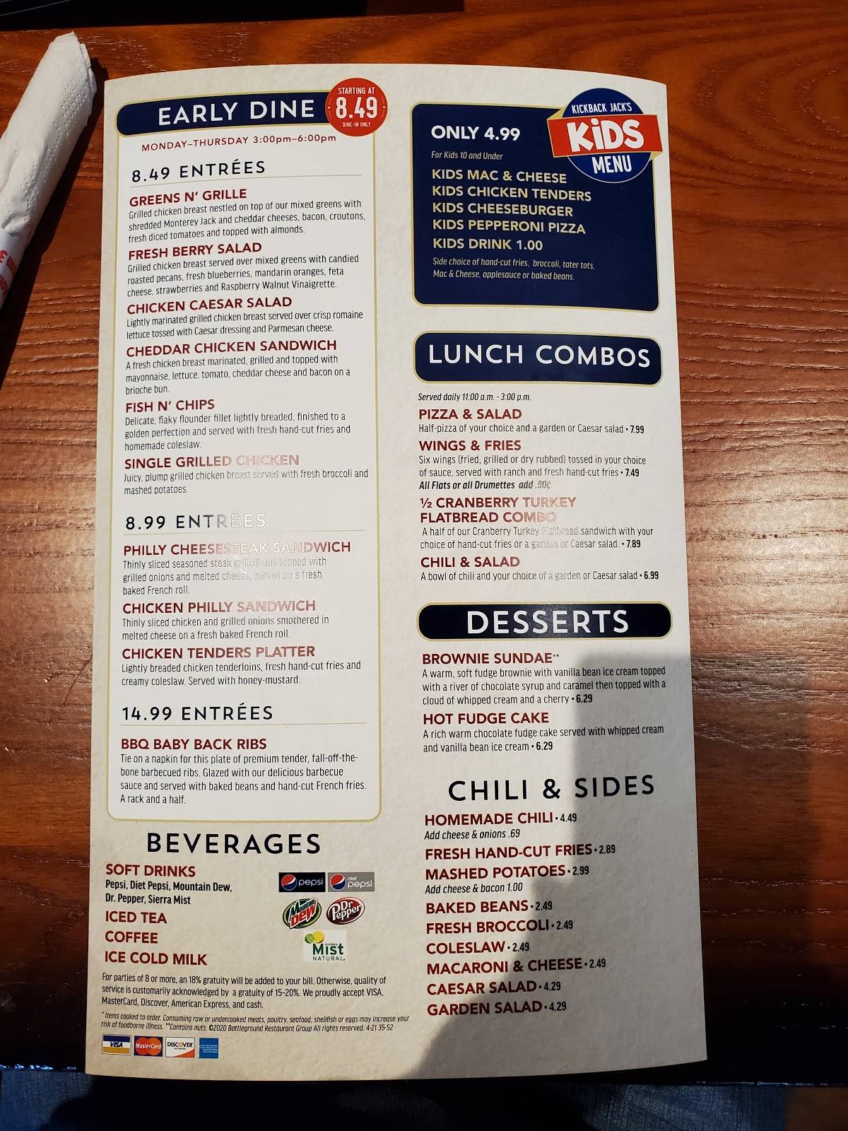 Menu at Kickback Jack's Johnson City pub & bar, Johnson City