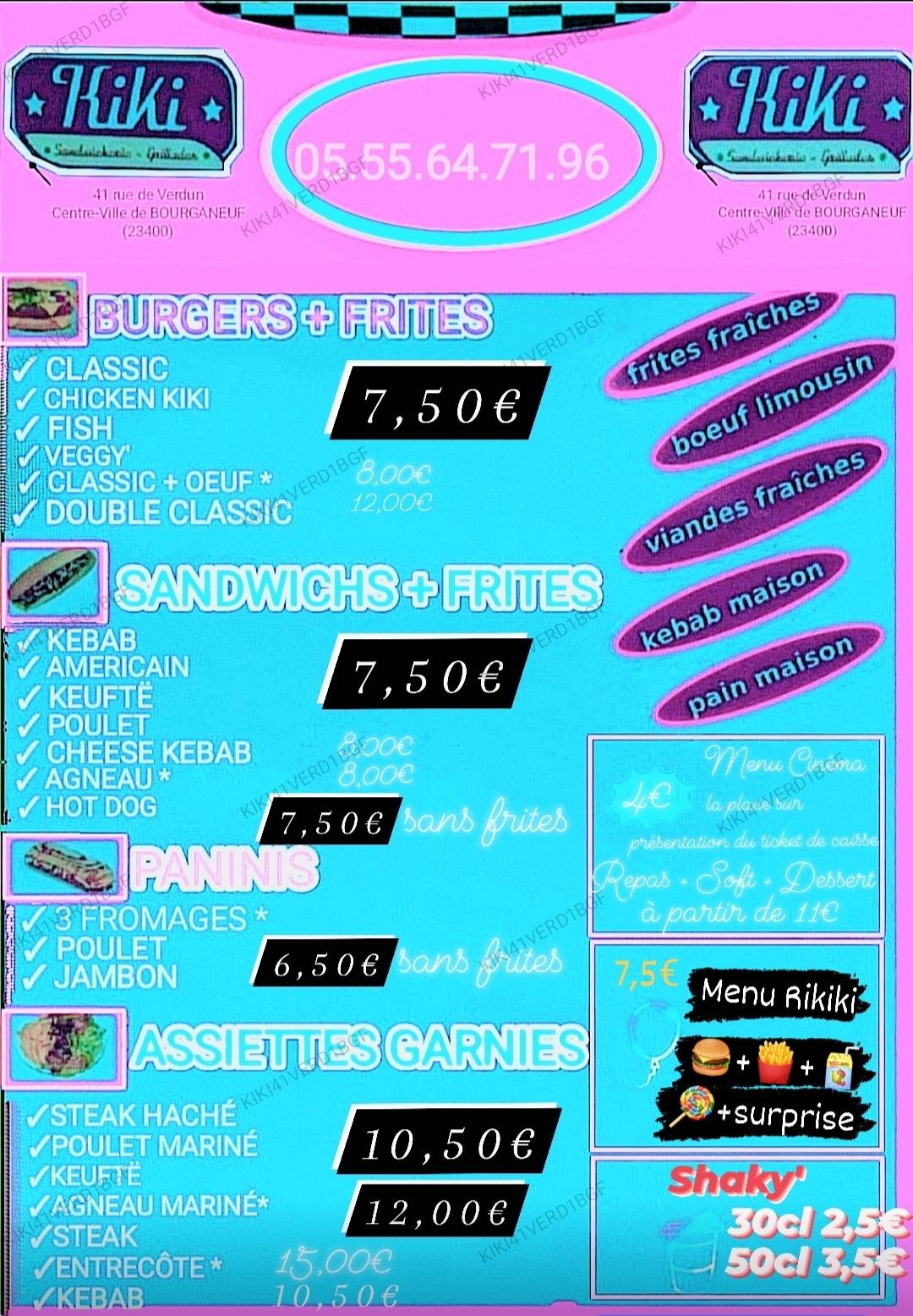 Menu de Kiki, Sandwicherie - Grillades