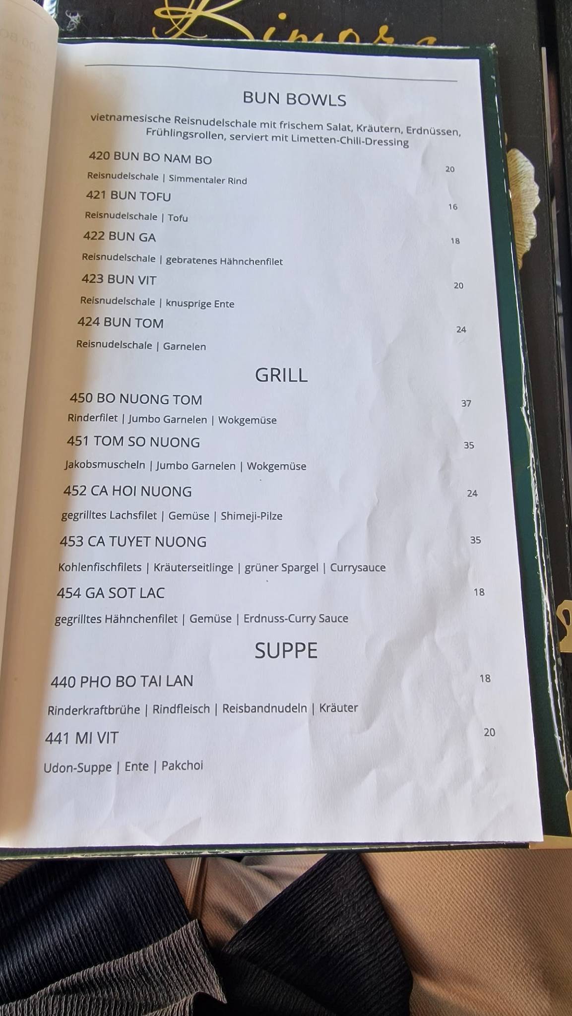Menu de Kimora