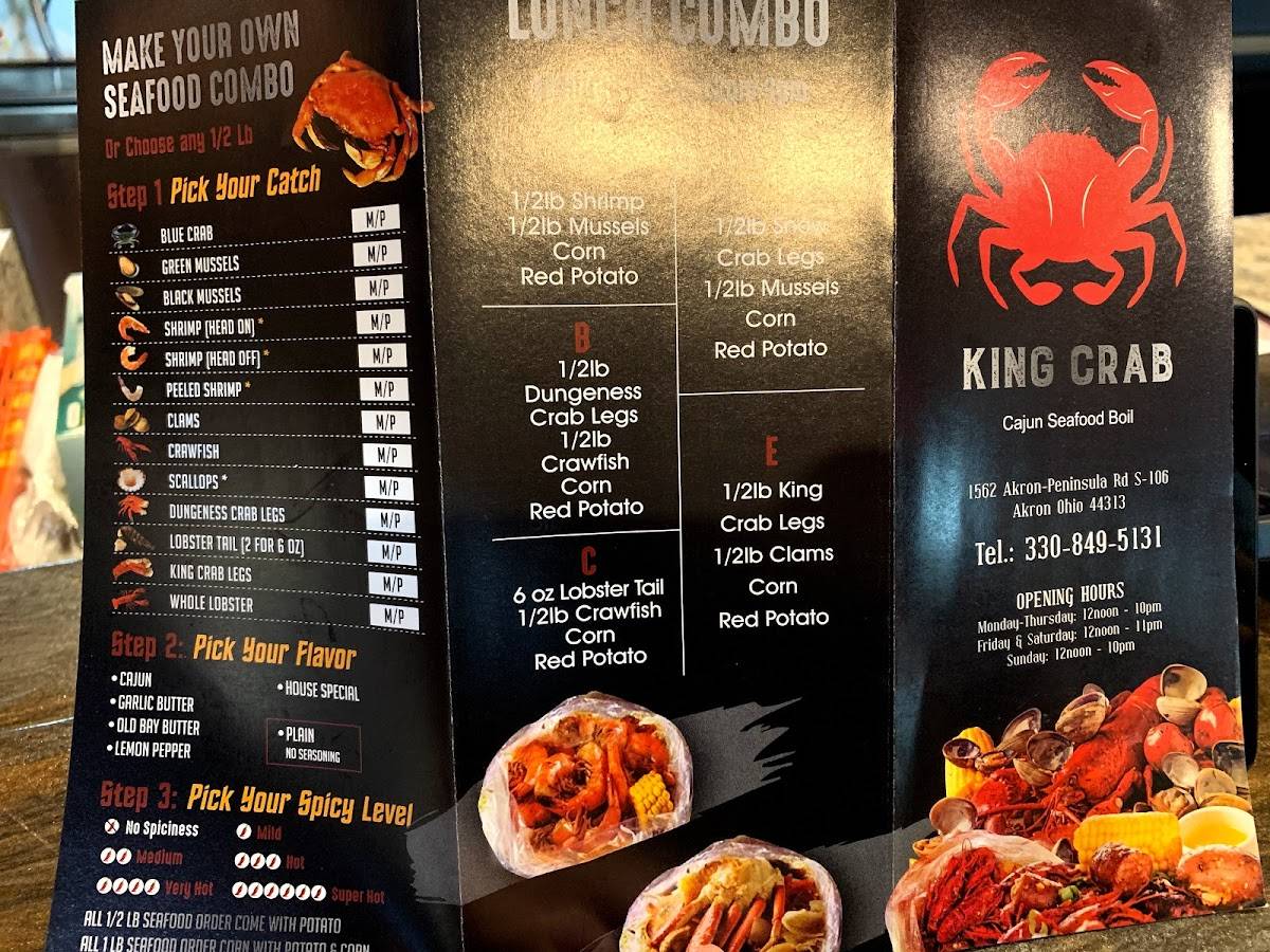 Menu at King Crab restaurant, Akron