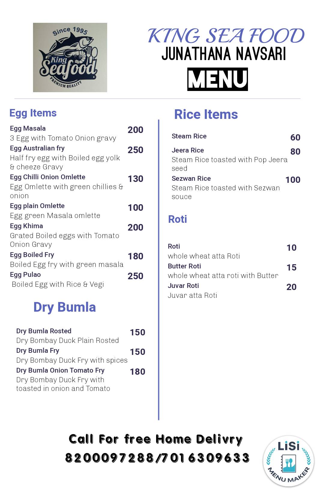 King Seafood​ menu