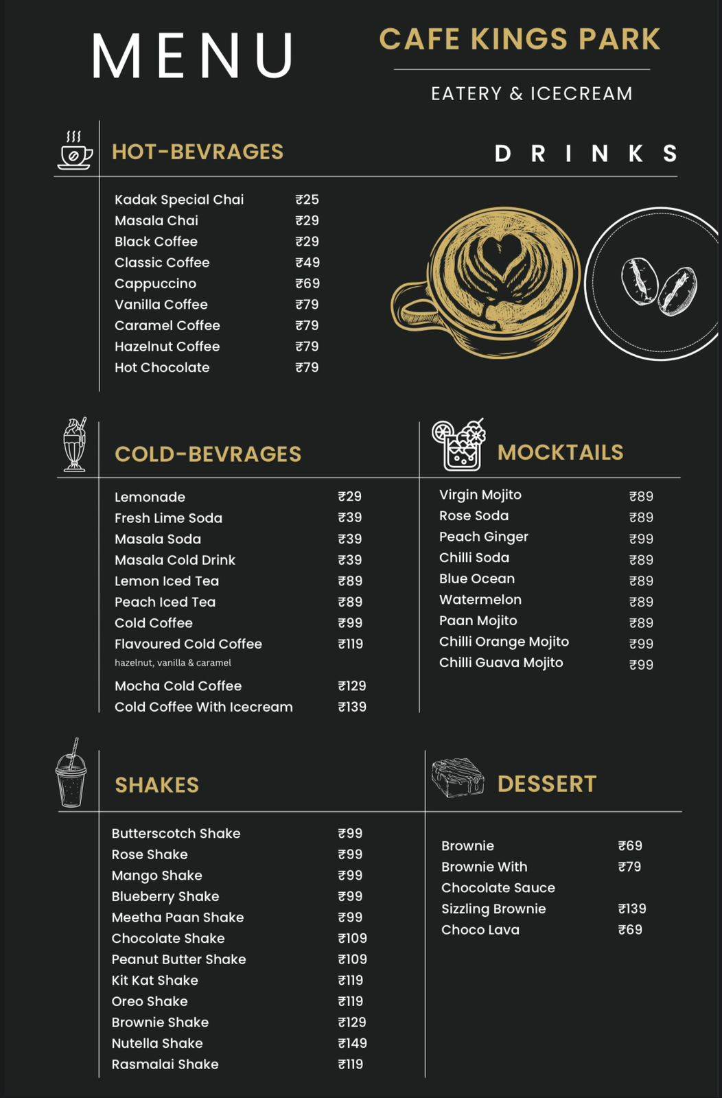 Kings Park Cafe menu
