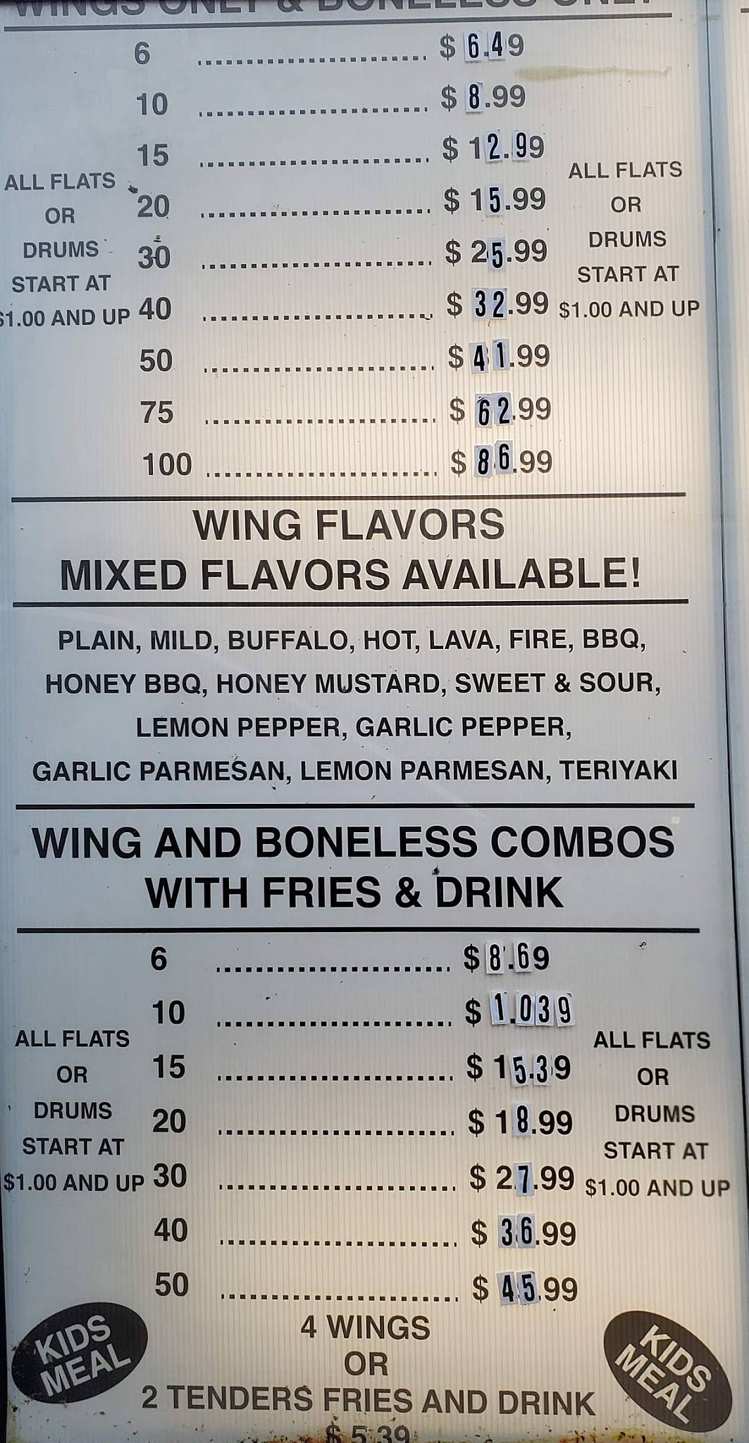 Menu at Kings Wings restaurant, Birmingham, Forestdale Blvd