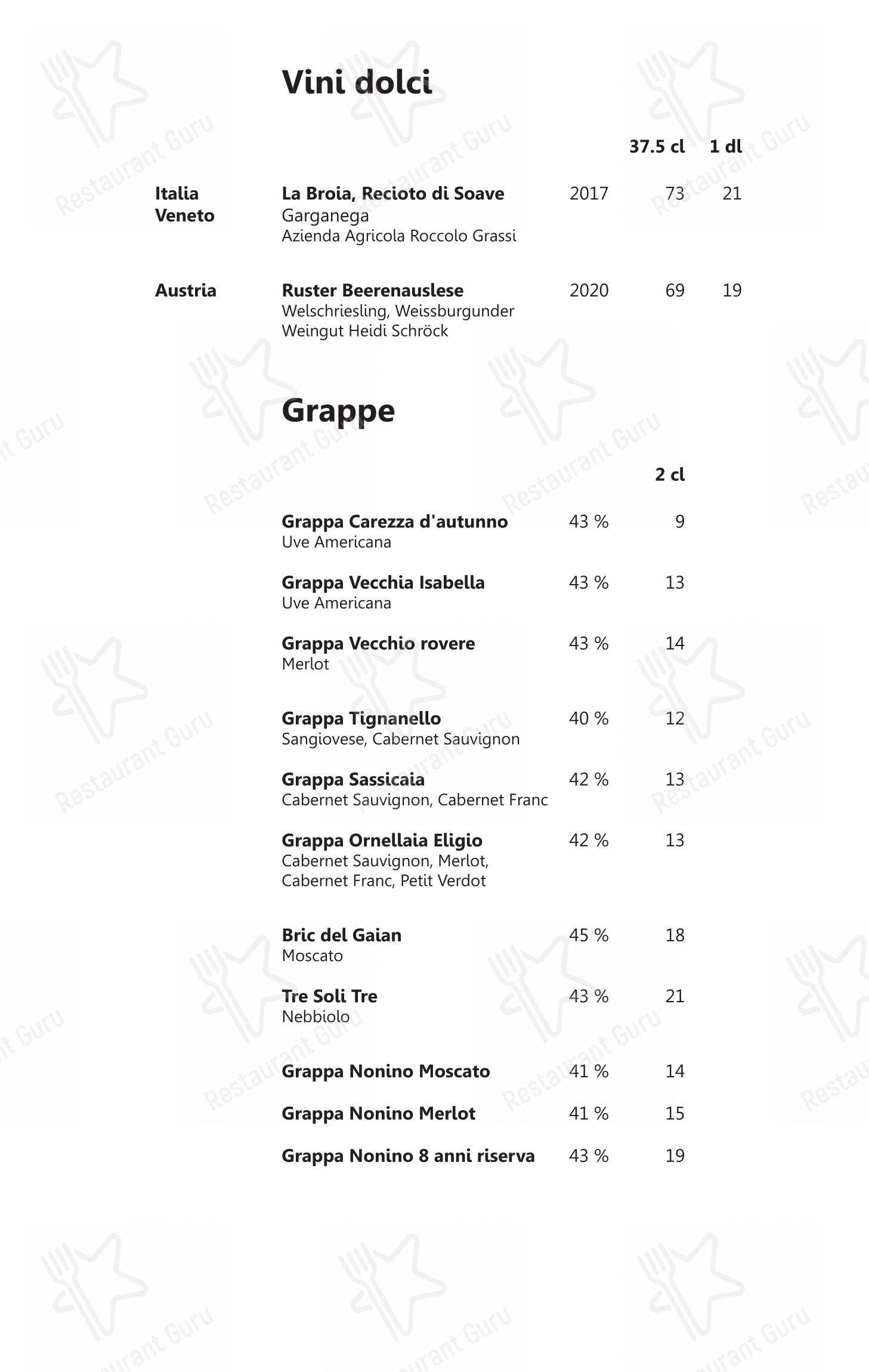 Menu di Klingler's Ristorante Ascona - Ночное меню
