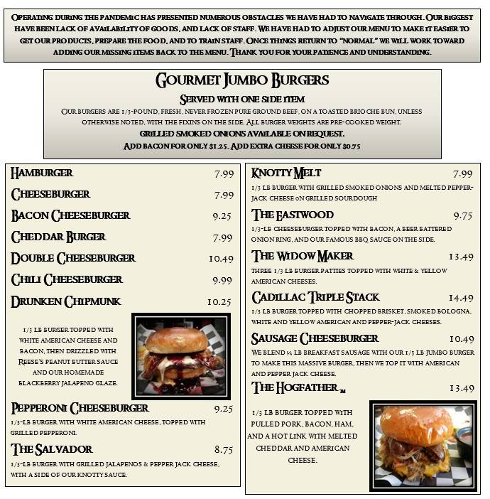 Menu at Knotty Pig Gourmet Burgers Sandwiches BBQ Tulsa