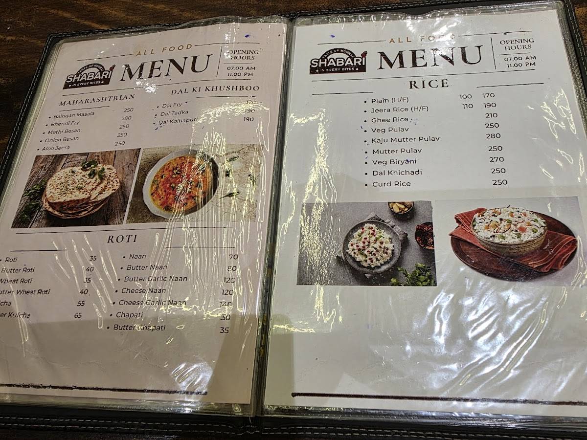 Hotel Shabari menu