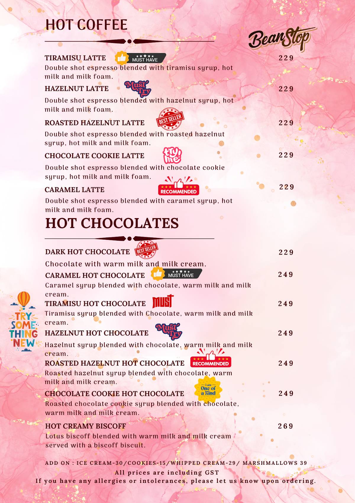 Bean Stop menu