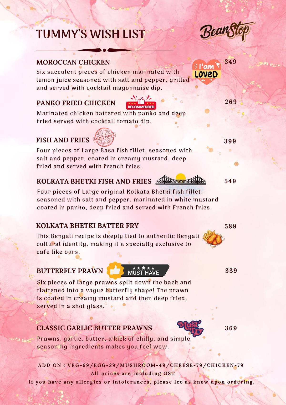 Bean Stop menu