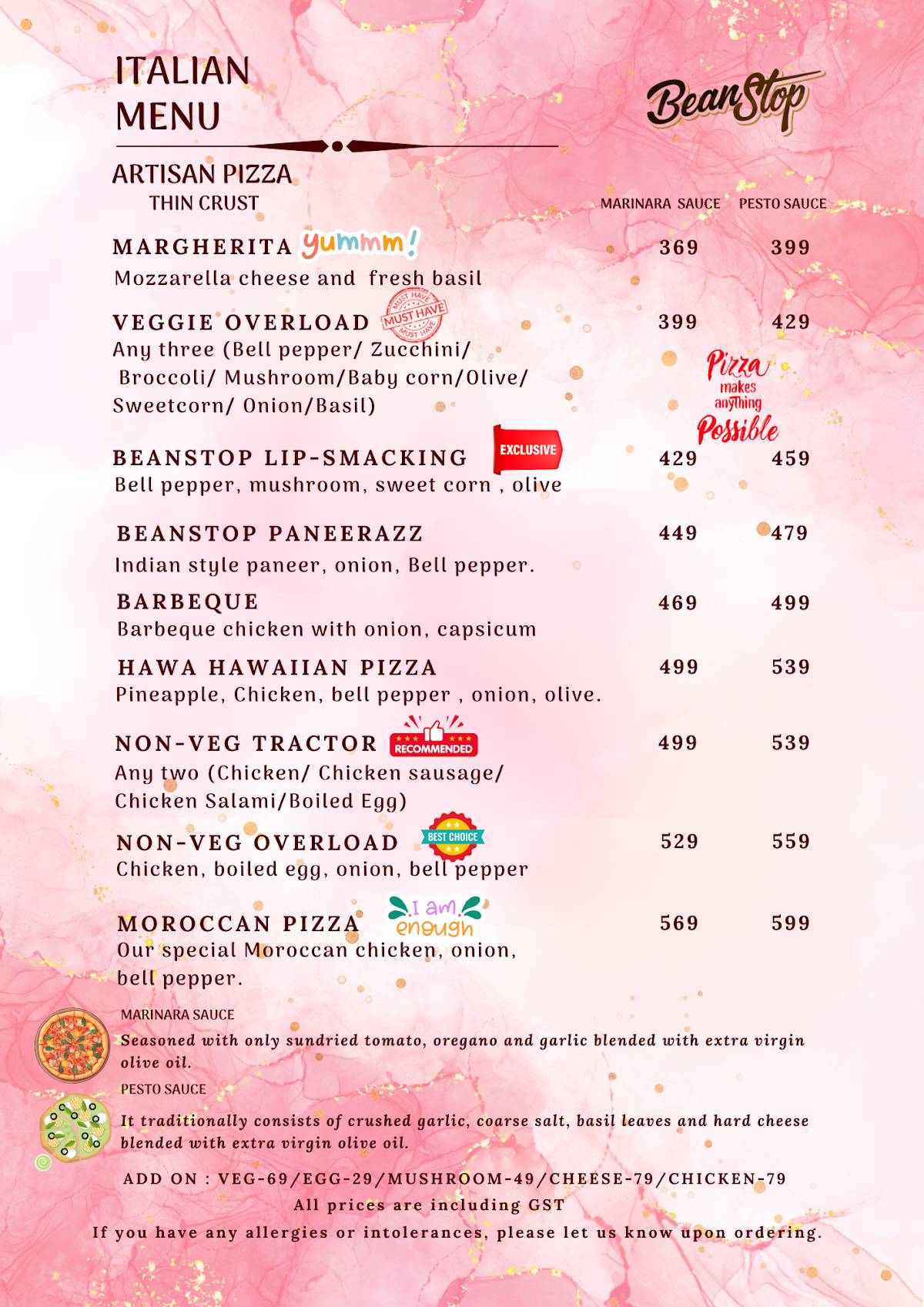 Bean Stop menu